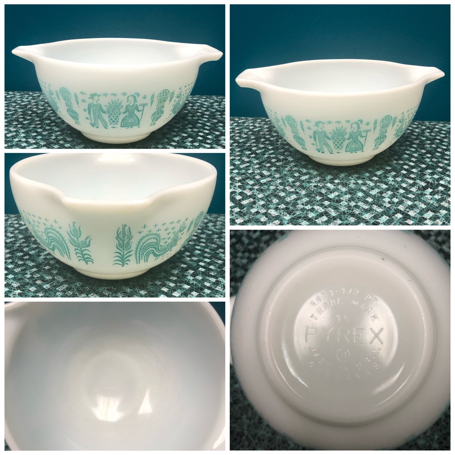 Vintage Set of 4 Pyrex Turquoise & White Butterprint Cinderella Mixing Bowls