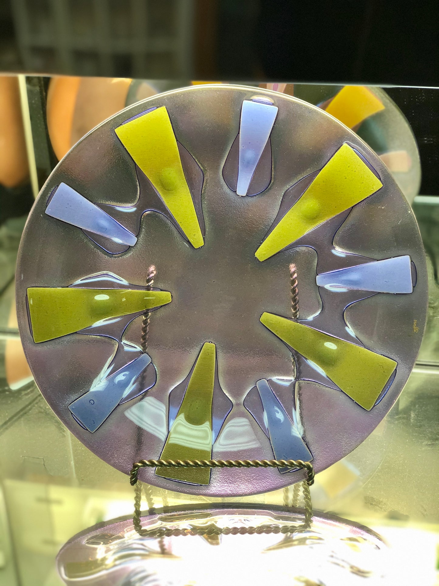 Vintage Mid-Century Higgins Glassware Art Glass Round Tray Platter
