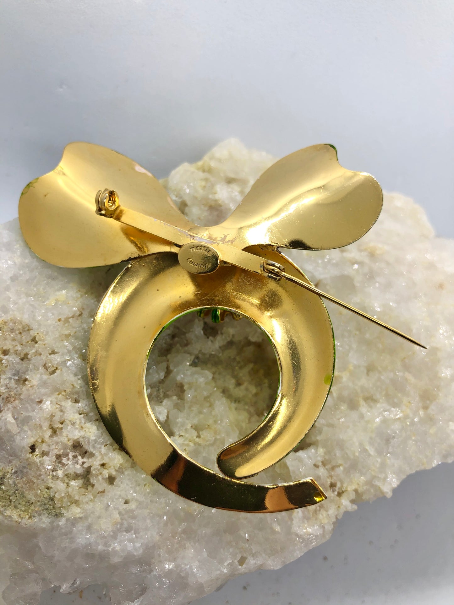 Vintage Signed Hattie Carnegie Large Retro Enamel & Rhinestone Bow Brooch