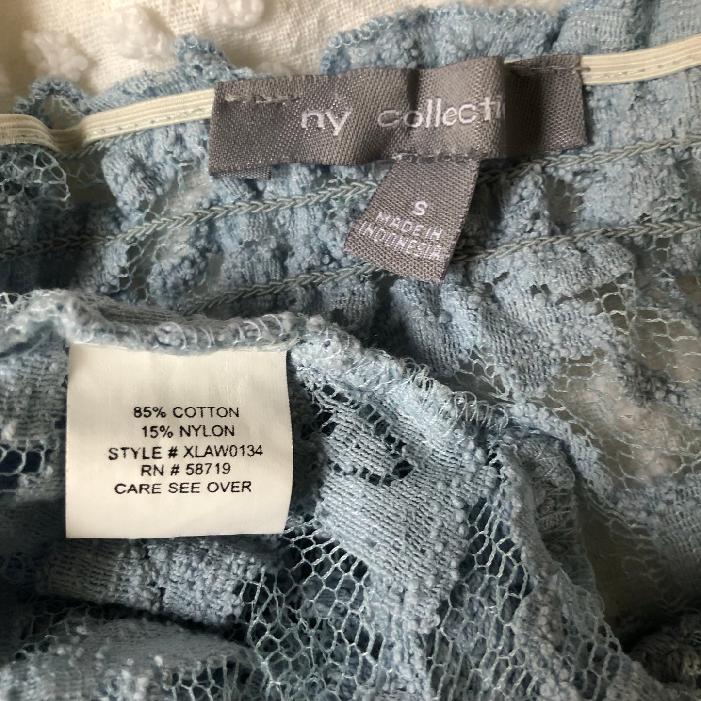 NY Collection Powder Blue Short Sleeve Ruffle Lace Blouse Size S