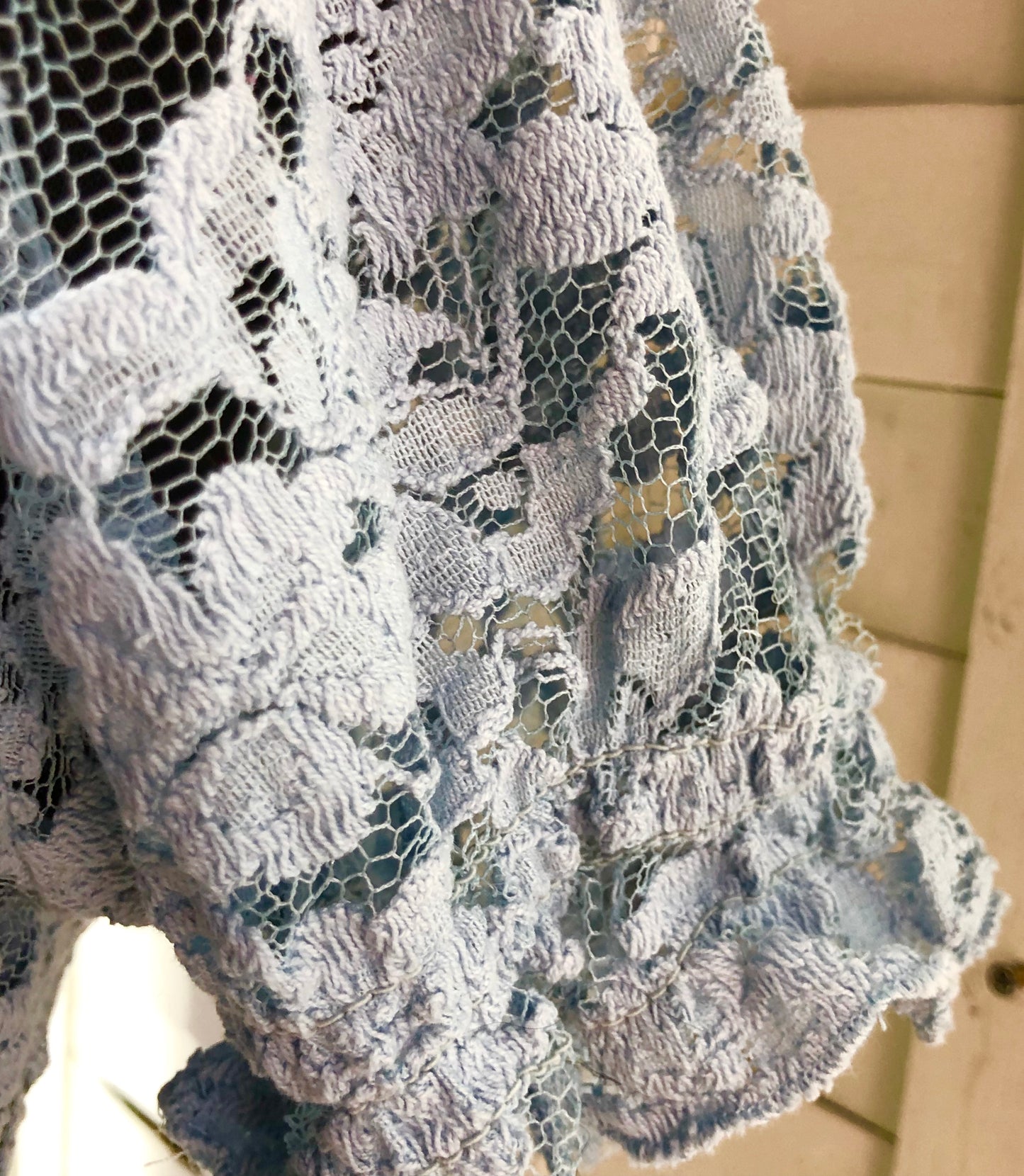 NY Collection Powder Blue Short Sleeve Ruffle Lace Blouse Size S
