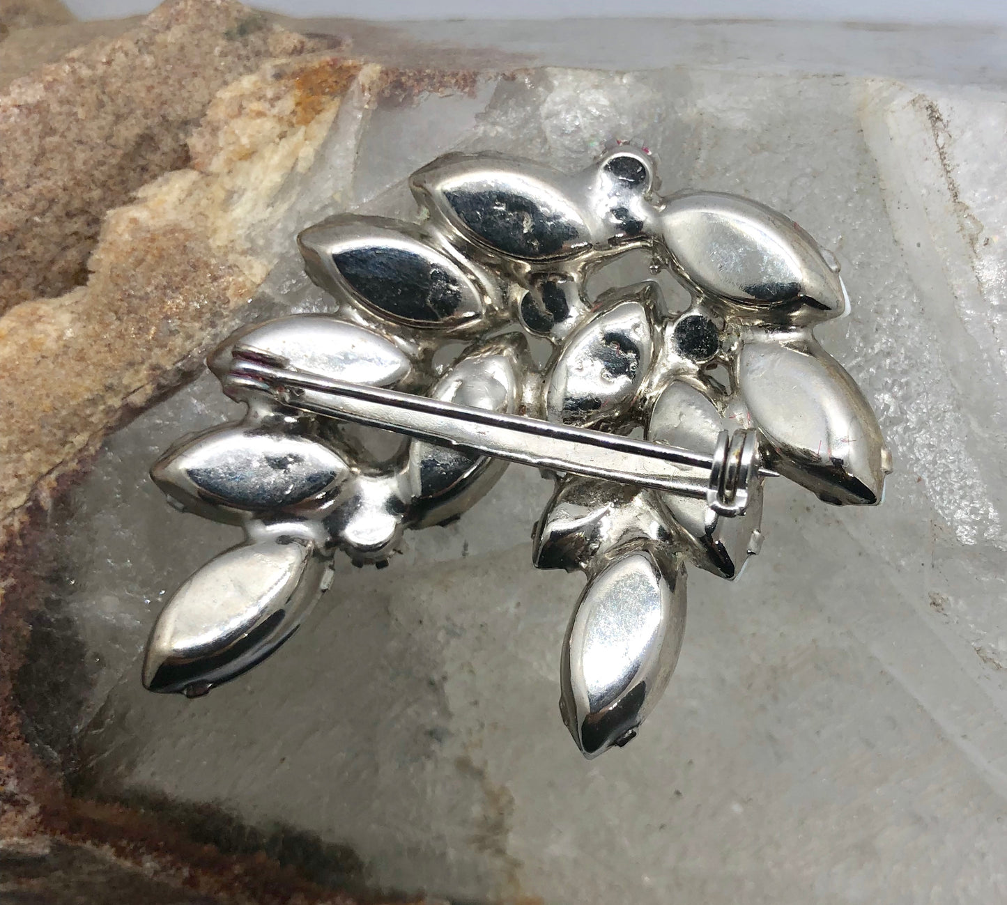 Vintage Marquis Cut White Milk Glass Spray Brooch