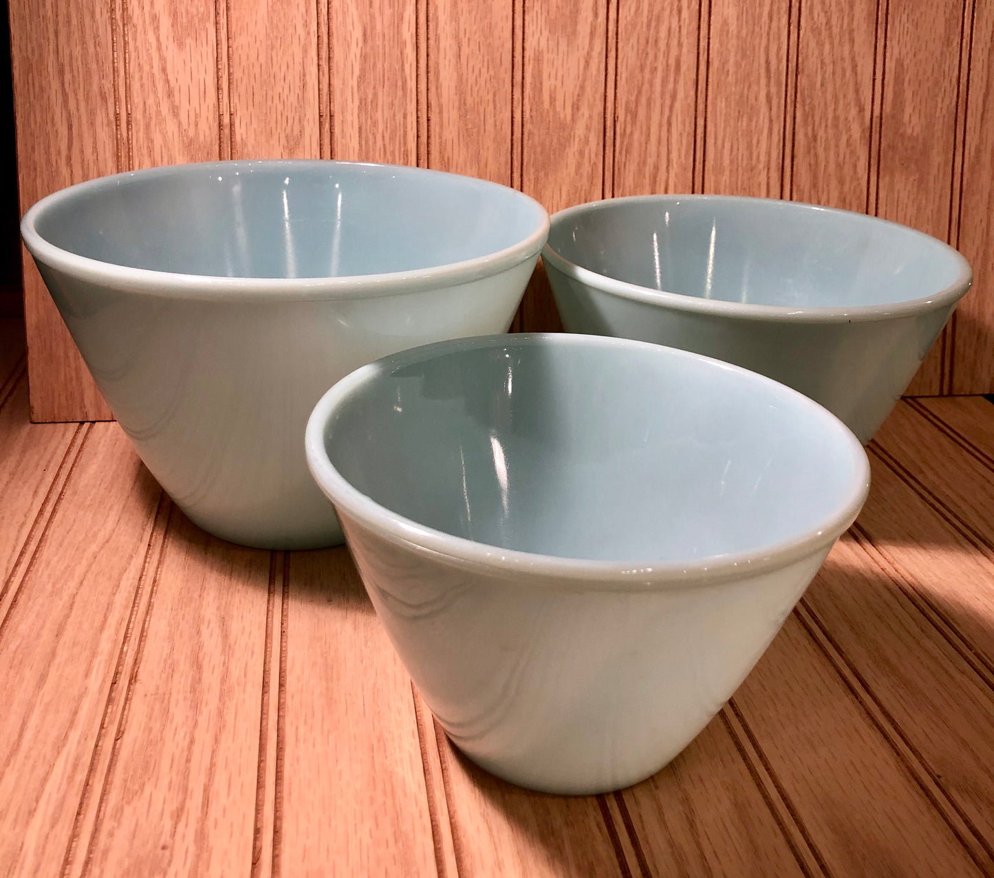 Fire King Delphite Azurite Vintage Set Of 3 Splash Proof Nesting Mixing Bowls