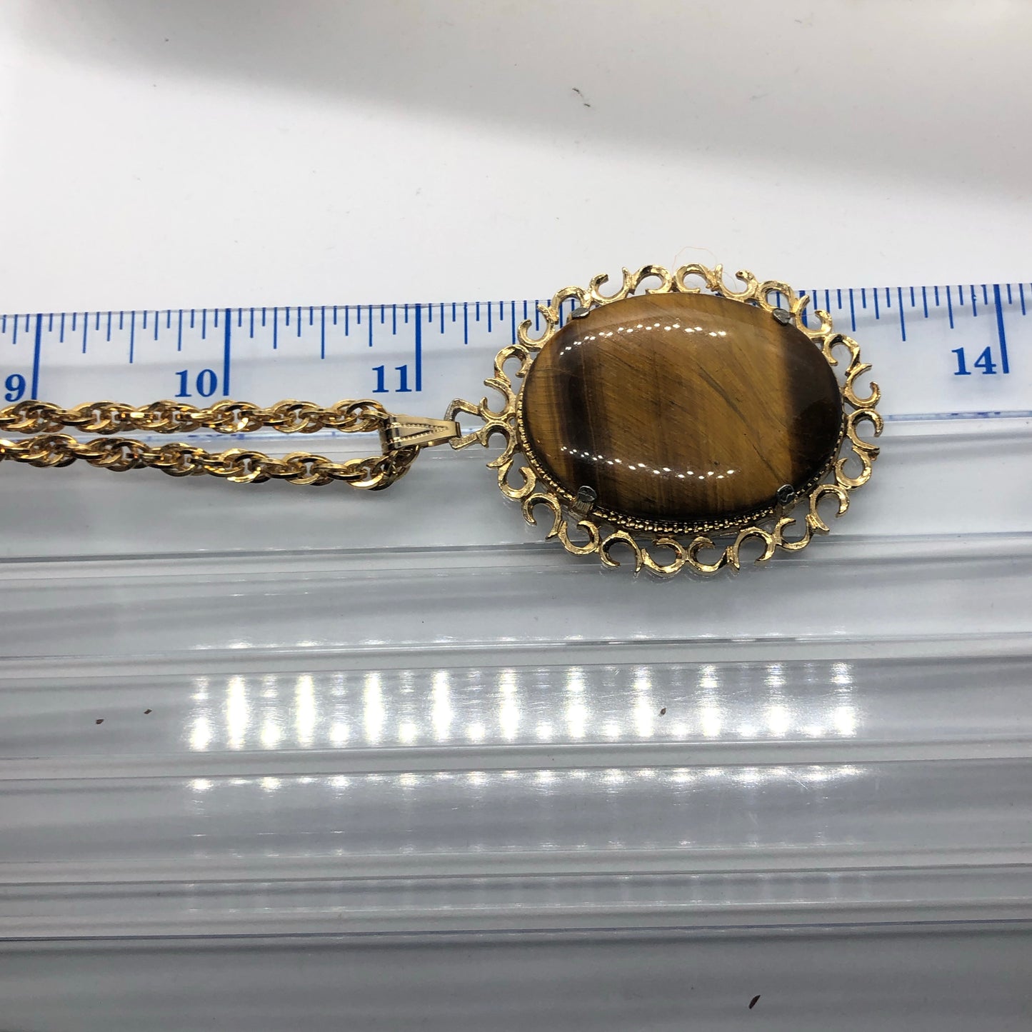 Tiger Eye Cameo Medallion Gold Tone Necklace & Earring Set