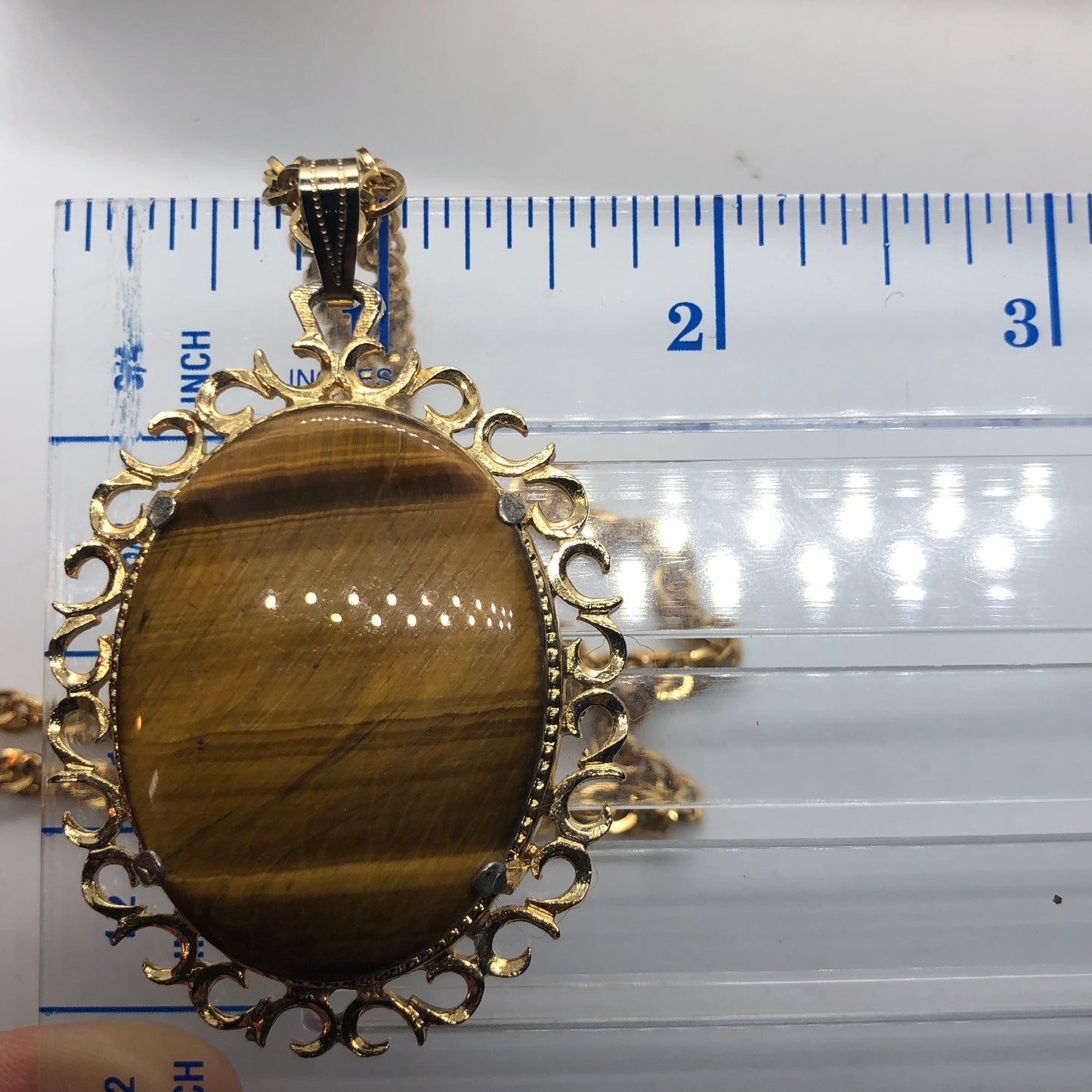Tiger Eye Cameo Medallion Gold Tone Necklace & Earring Set