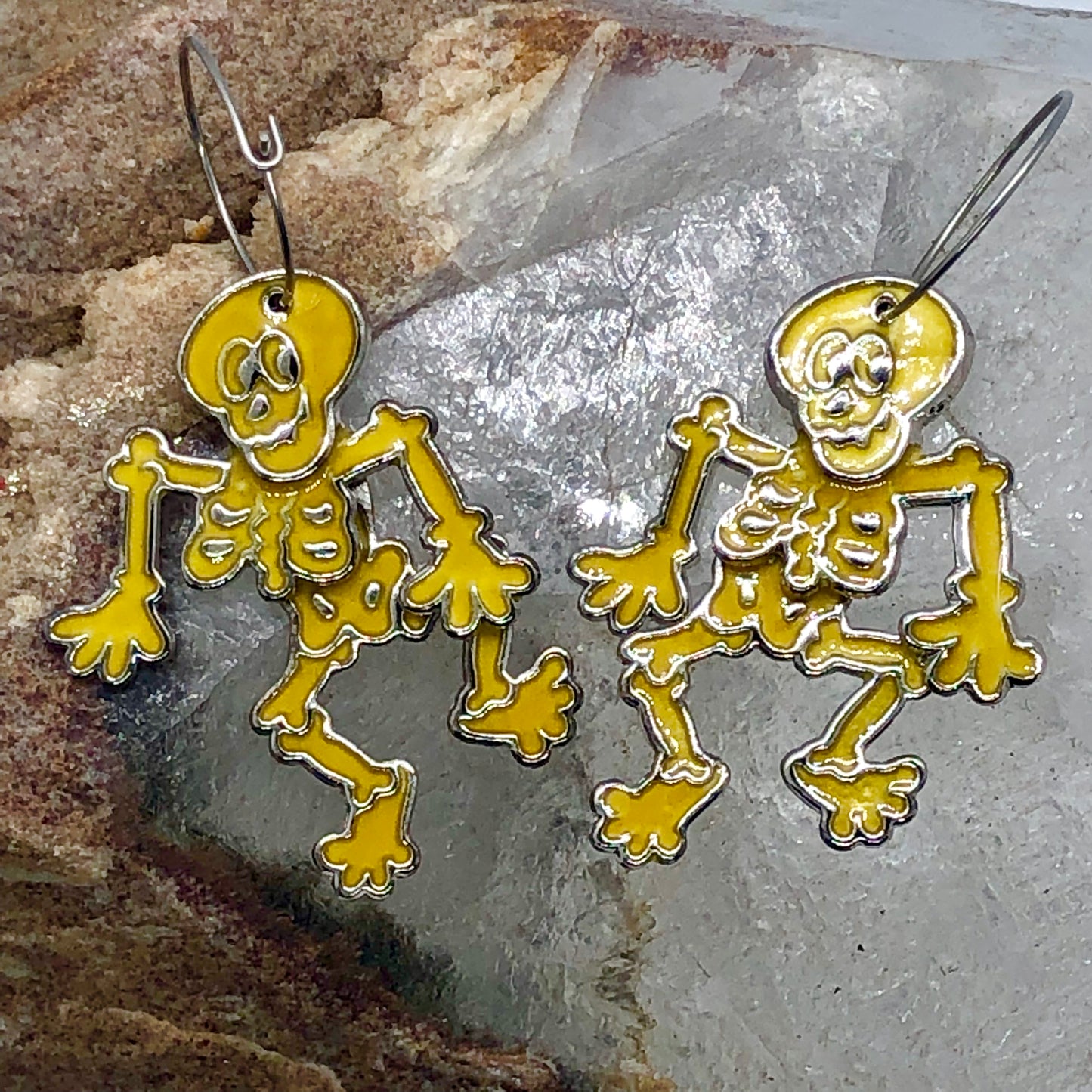 Vintage Cloisonné Enamel Articulated Skeleton Earrings