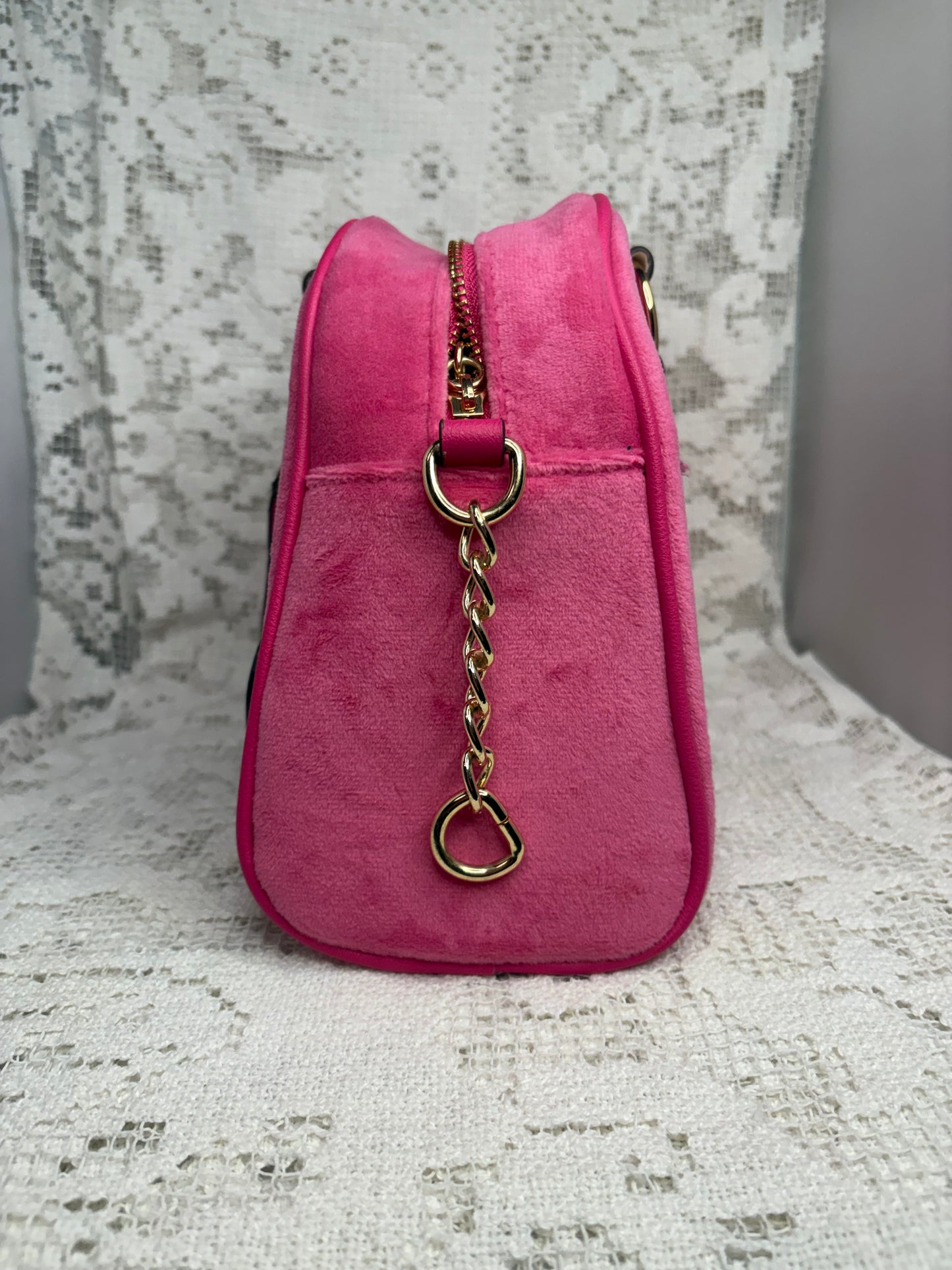 Juicy Coutute Pink Velvet Heritage Bowler Purse