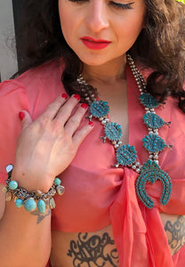 Vintage Jewelry squash blossom necklace and turquoise bracelet 