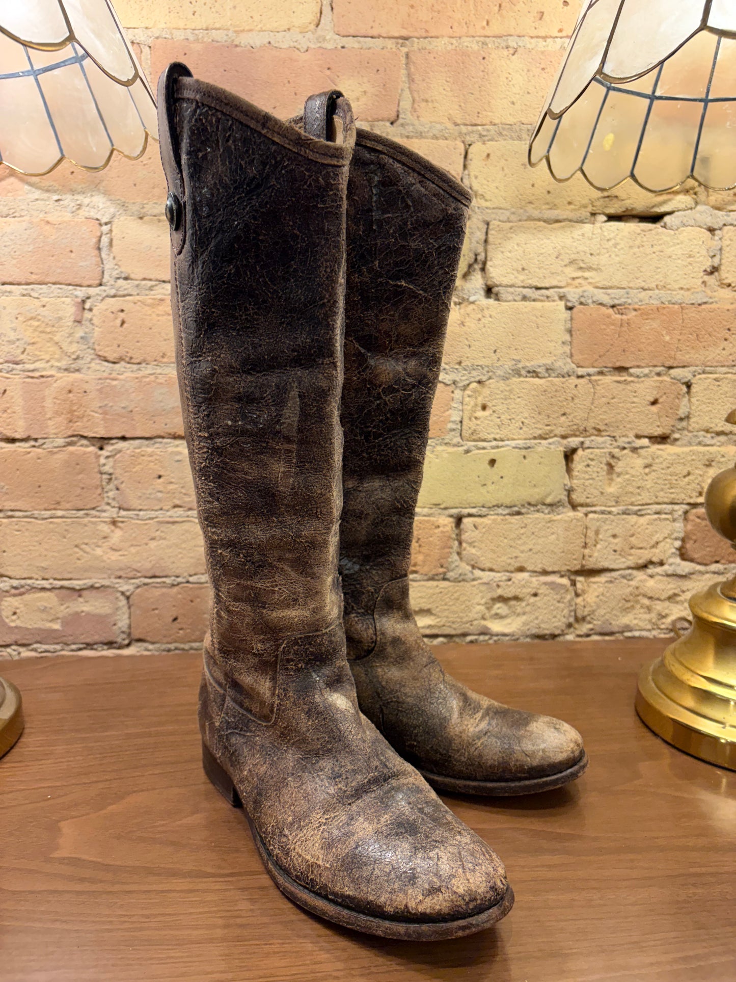 FRYE Melissa Bulton Brown Riding Boots 6 1/2