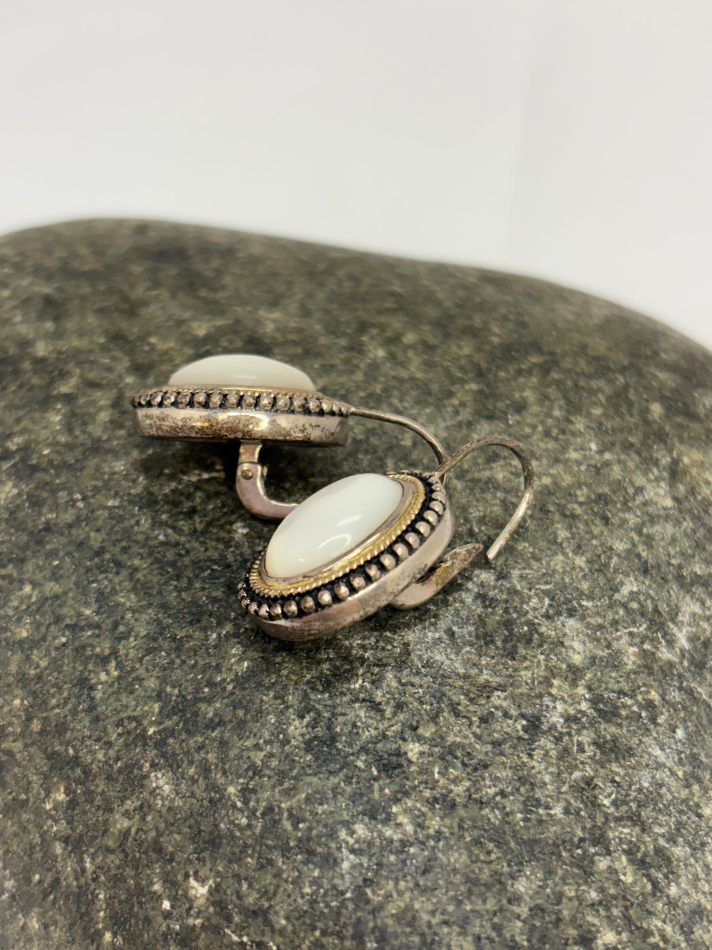 Designed Signed GV Sterling Silver Mother of Pearl Earrings