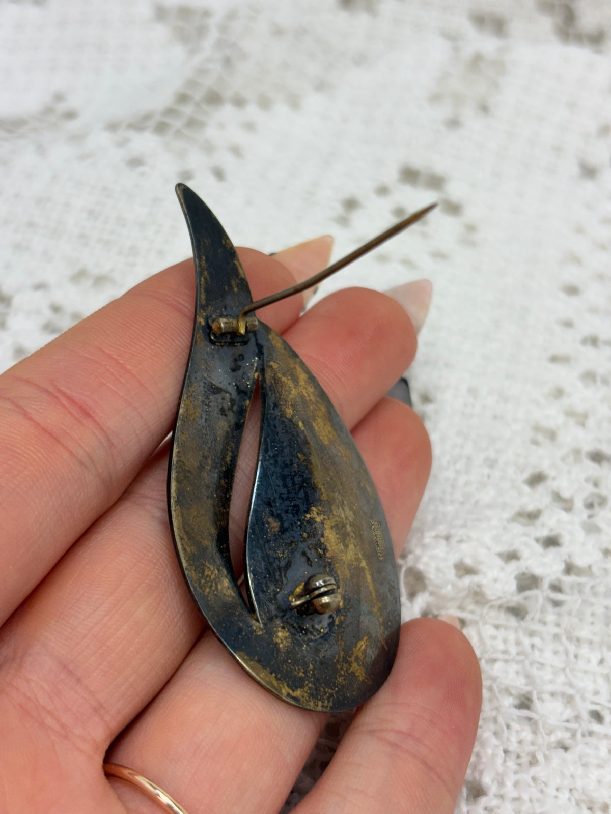 Vintage Signed Aksel Holmsen Norway Sterling Enamel Brooch