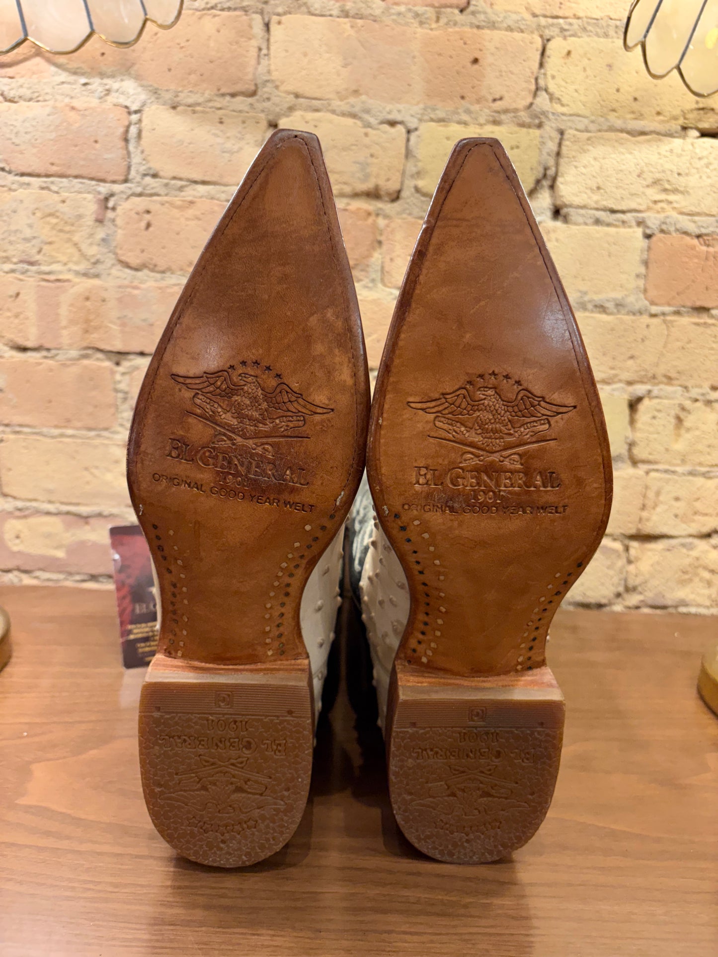 New El General Ostrich Leather Cowboy Boots 7