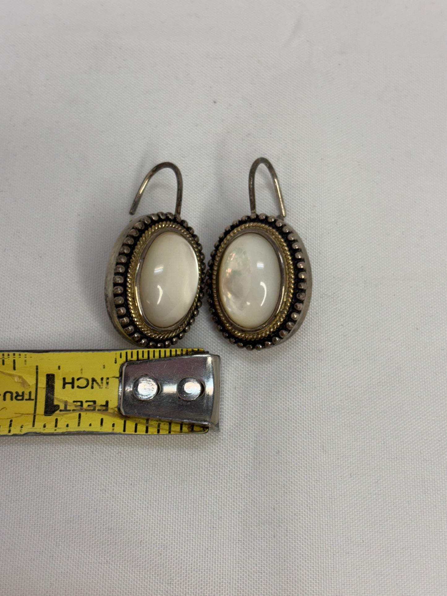 Designed Signed GV Sterling Silver Mother of Pearl Earrings