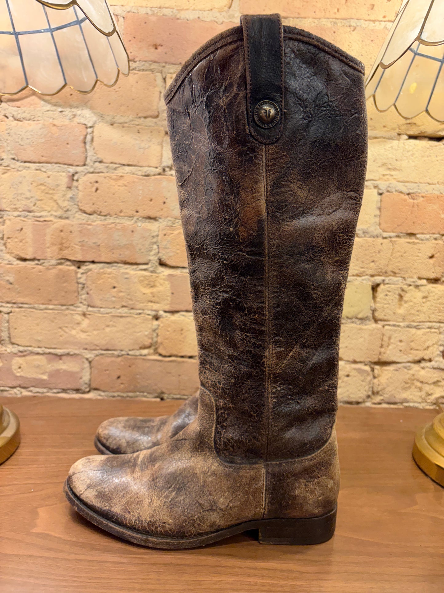 FRYE Melissa Bulton Brown Riding Boots 6 1/2
