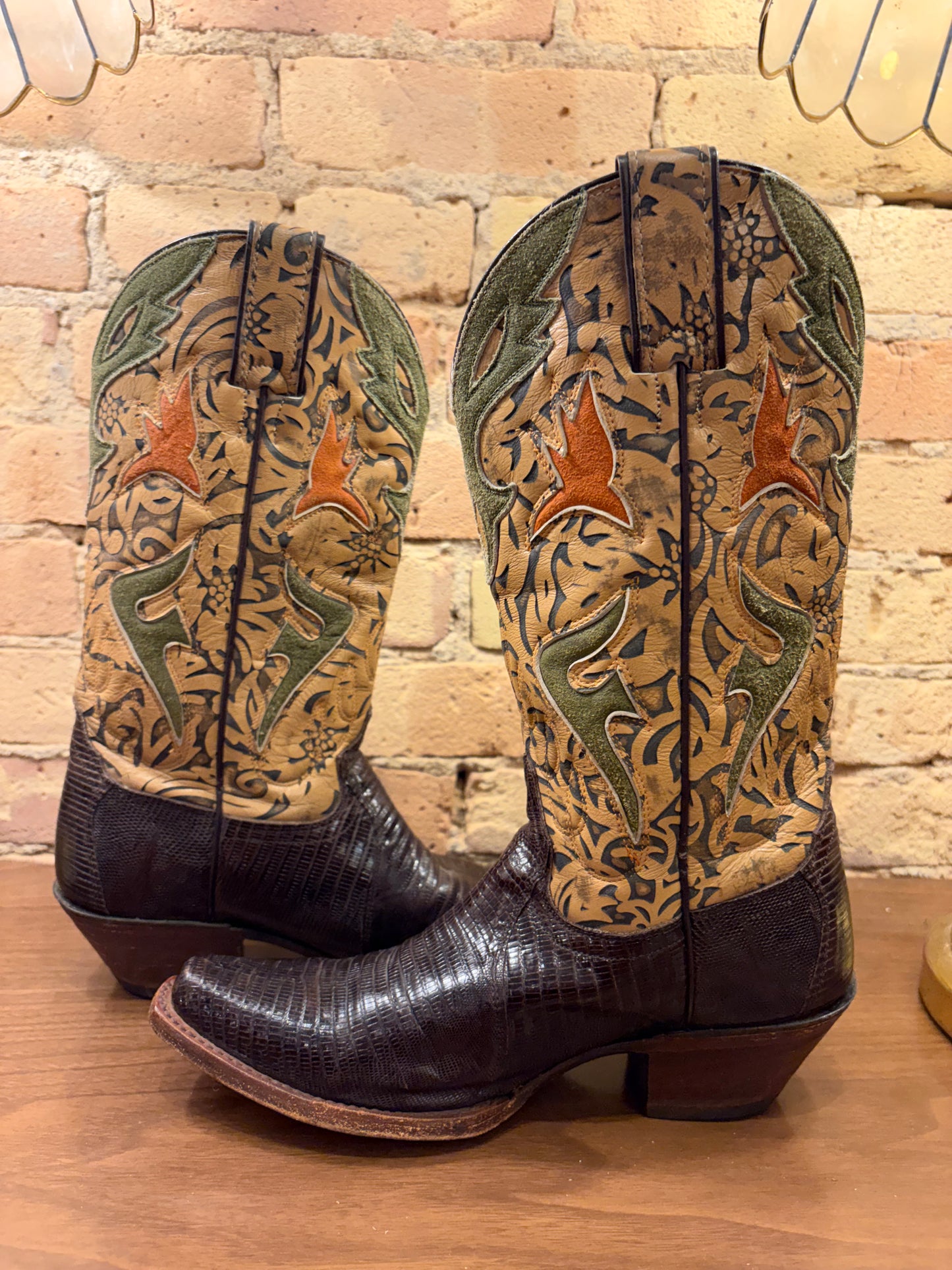 FRYE Lily Western Lizard Skin Cowboy Boots 6 1/2