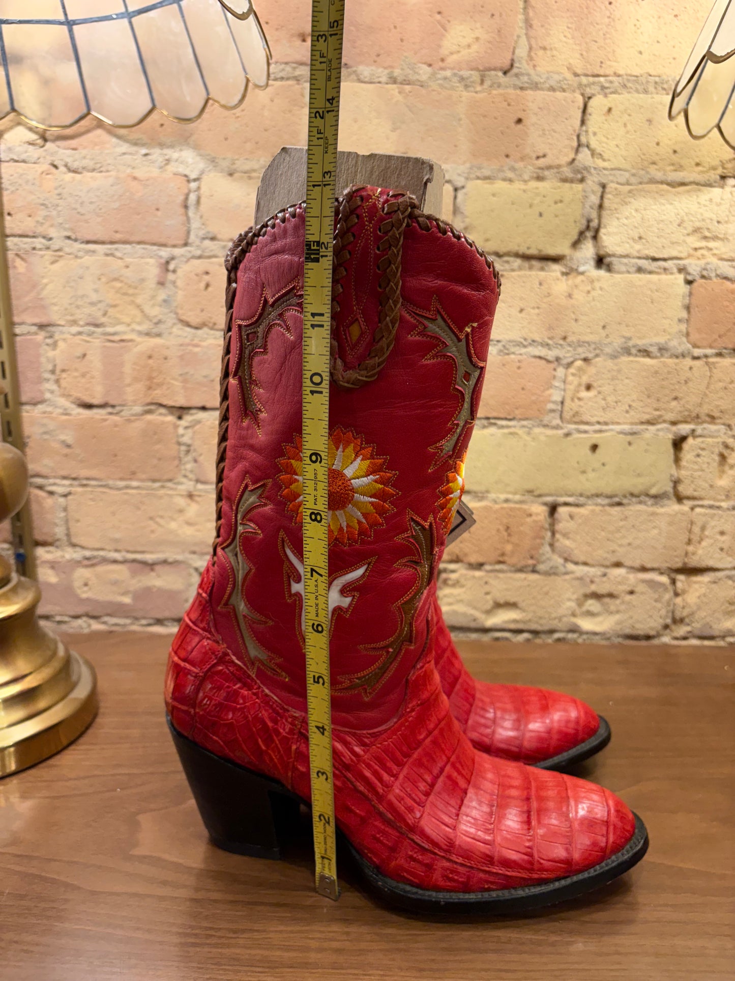 FRYE Jennifer Estes Crocodile Western Red Cowboy Boots 6 1/2