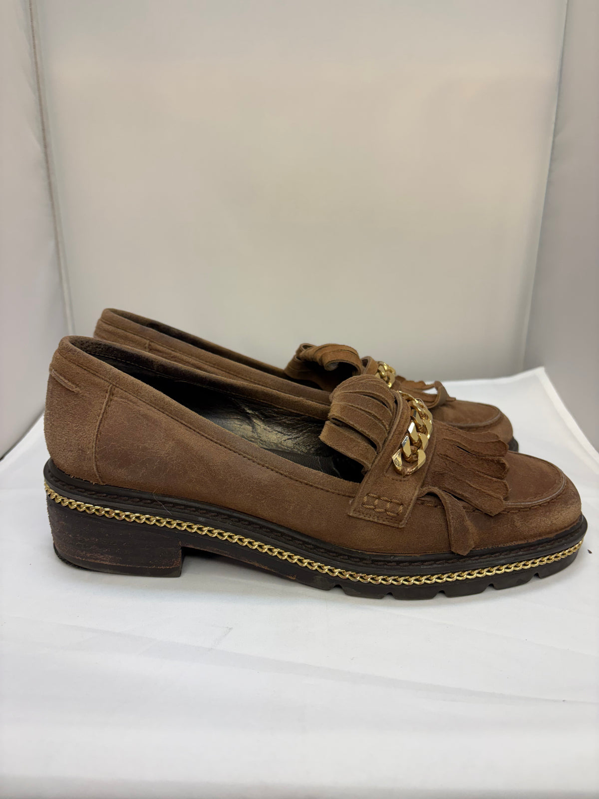 Stuart Weitzman Bmoc Chain & Suede Loafers
