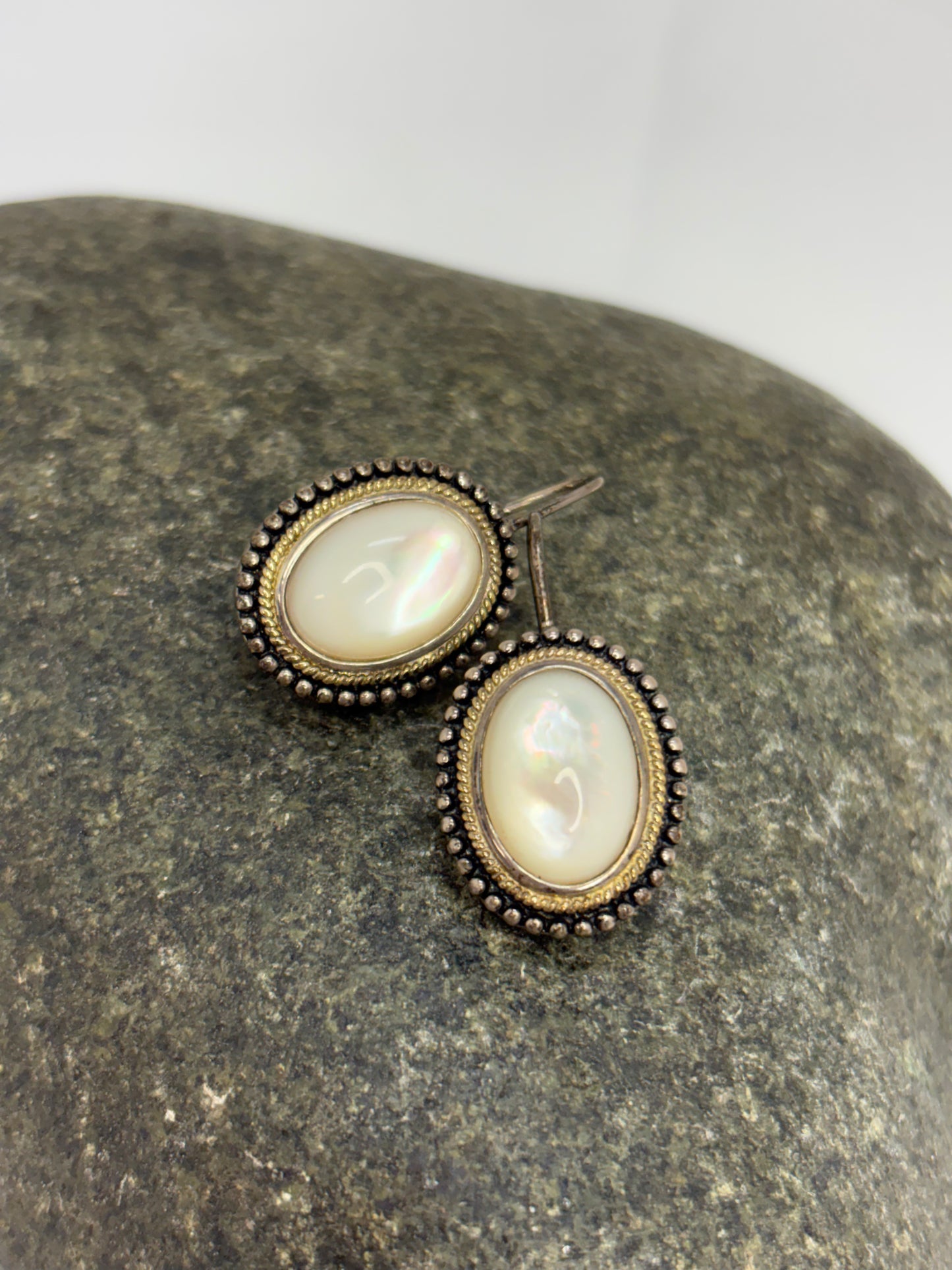 Designed Signed GV Sterling Silver Mother of Pearl Earrings