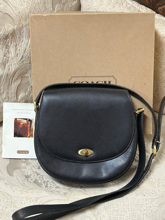 Coach Pebble Leather Madison Carlyle 4401 Flap Crossbody Handbag Black Purse Box