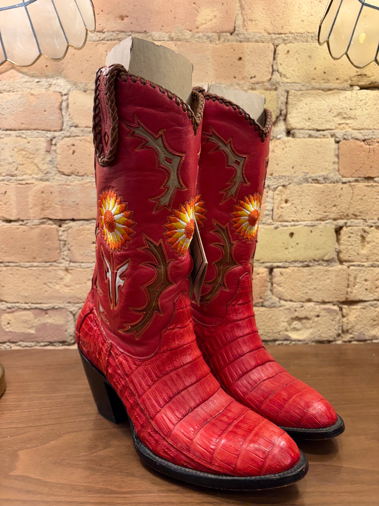 FRYE Jennifer Estes Crocodile Western Red Cowboy Boots 6 1/2