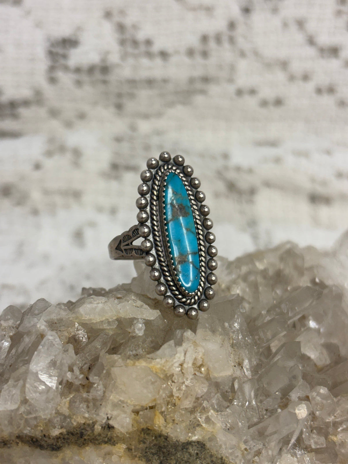 Vintage Navajo Sterling Silver & Turquoise Ring Signed by Jane Popovich size 7
