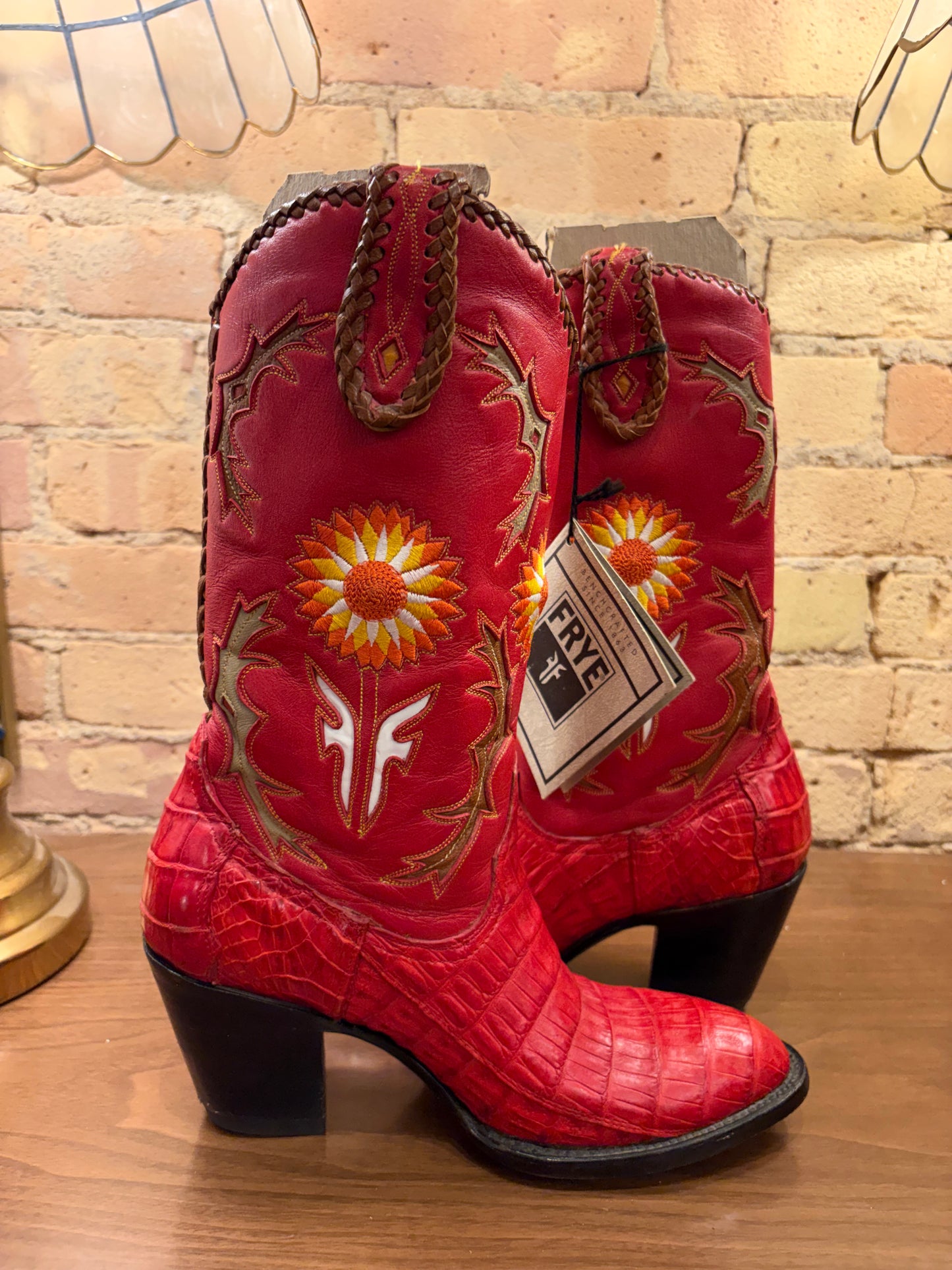 FRYE Jennifer Estes Crocodile Western Red Cowboy Boots 6 1/2