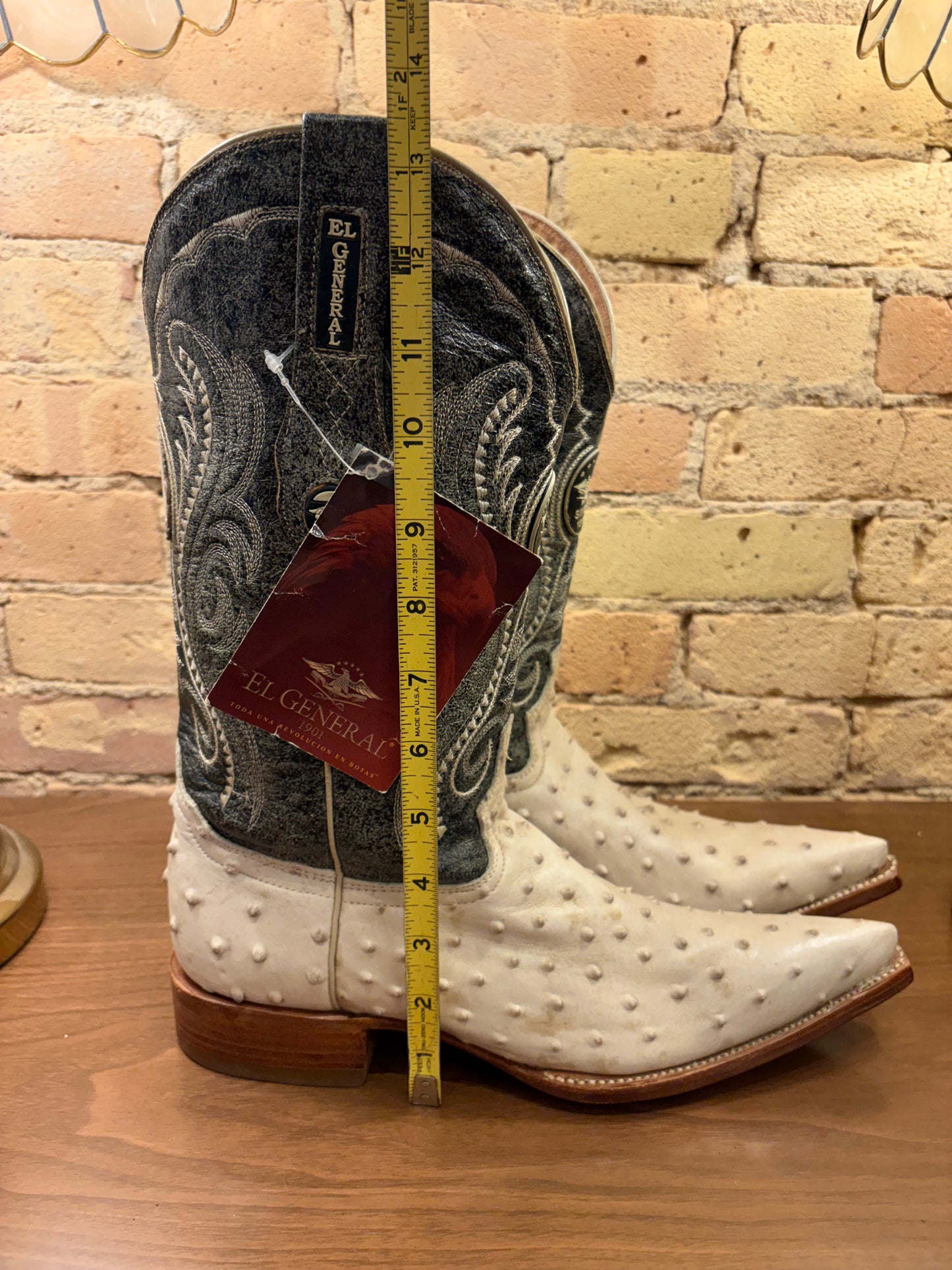 New El General Ostrich Leather Cowboy Boots 7