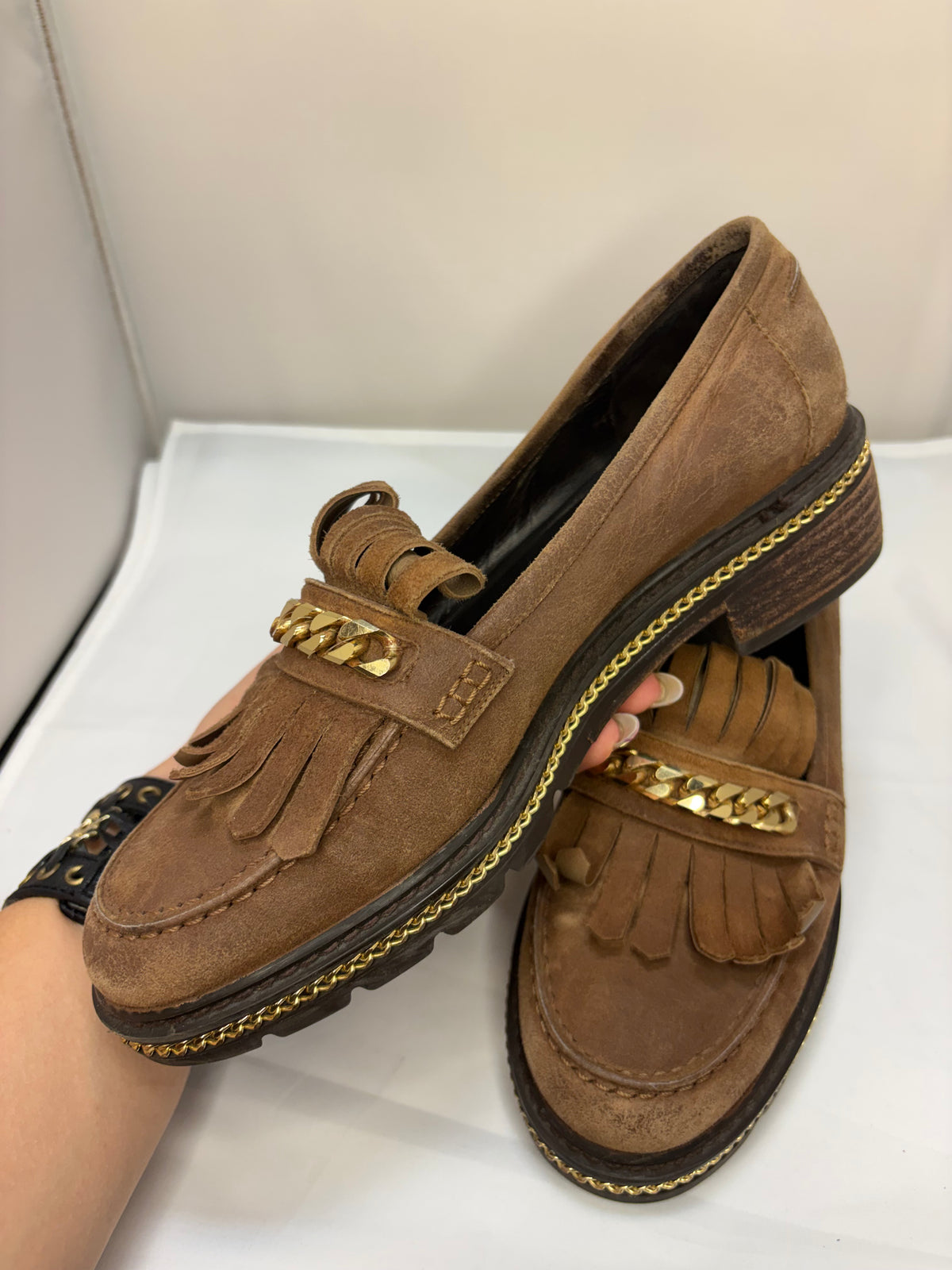 Stuart Weitzman Bmoc Chain & Suede Loafers