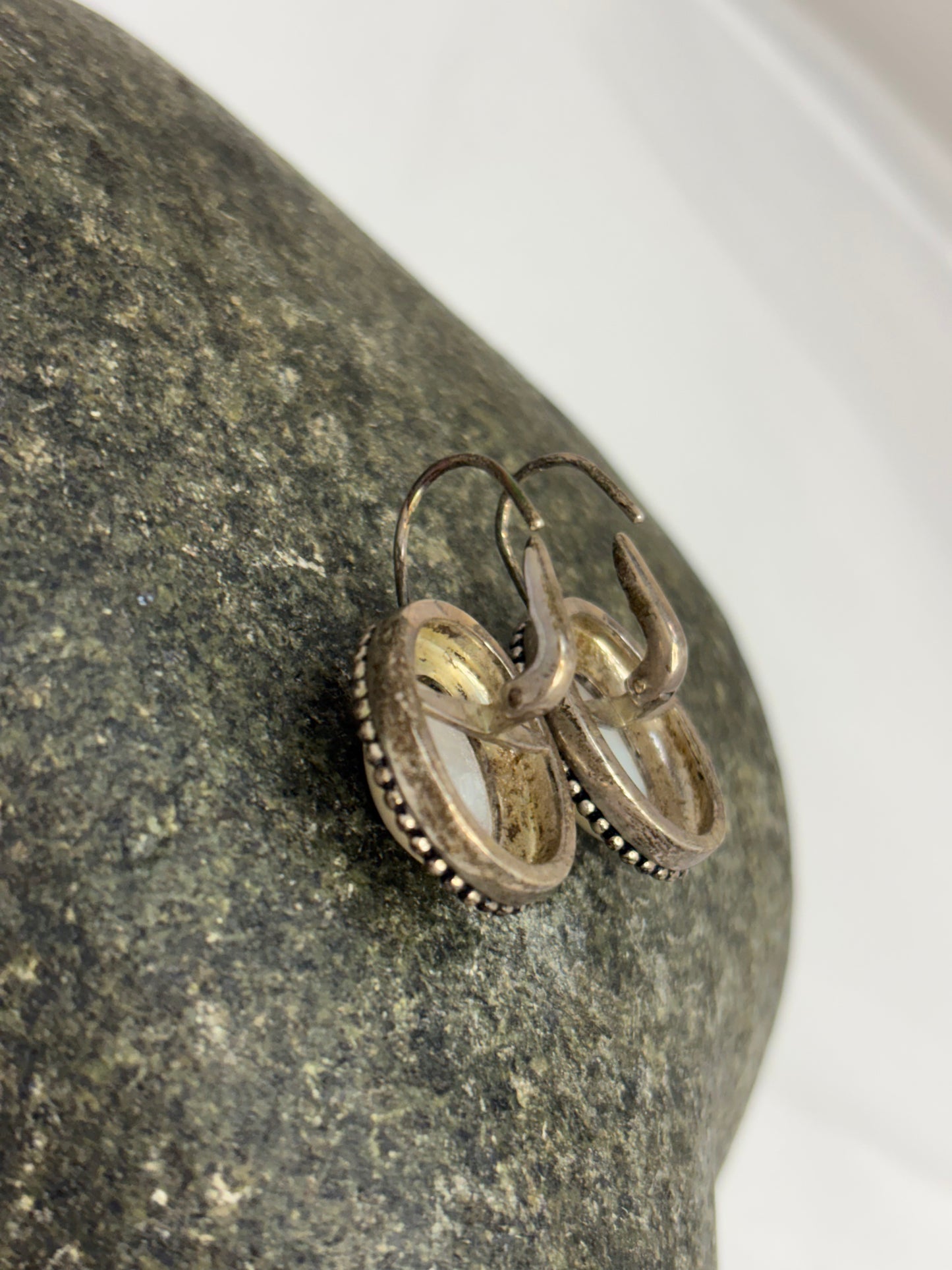 Designed Signed GV Sterling Silver Mother of Pearl Earrings