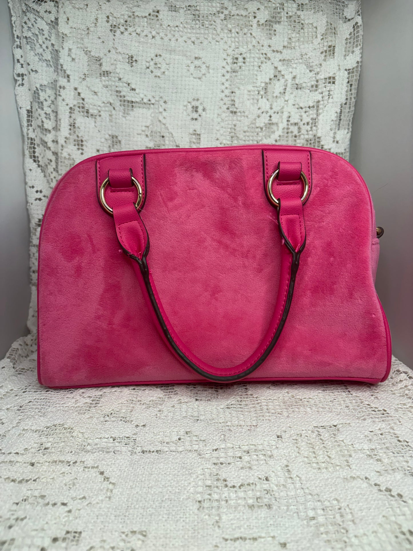 Juicy Coutute Pink Velvet Heritage Bowler Purse