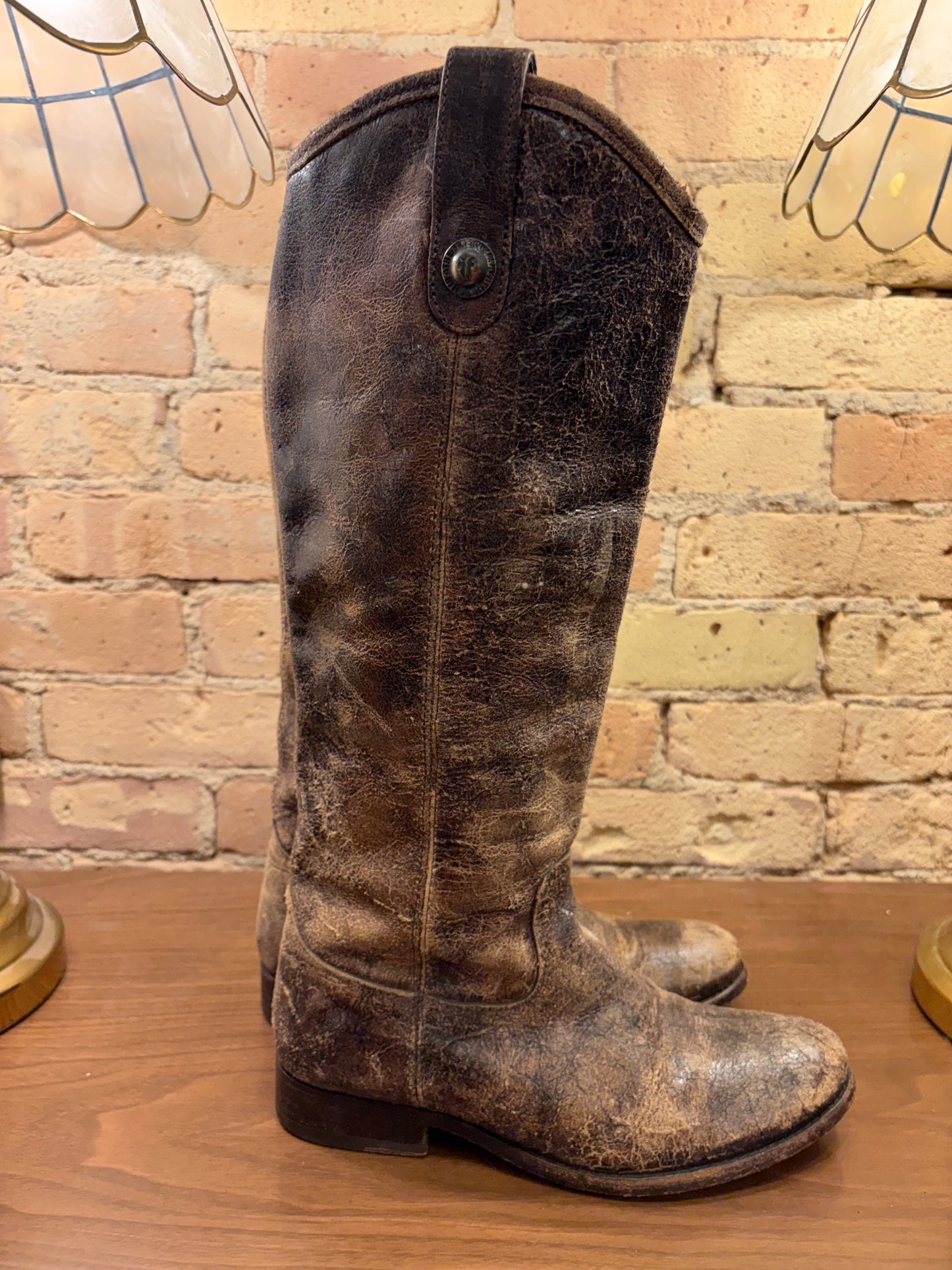FRYE Melissa Bulton Brown Riding Boots 6 1/2