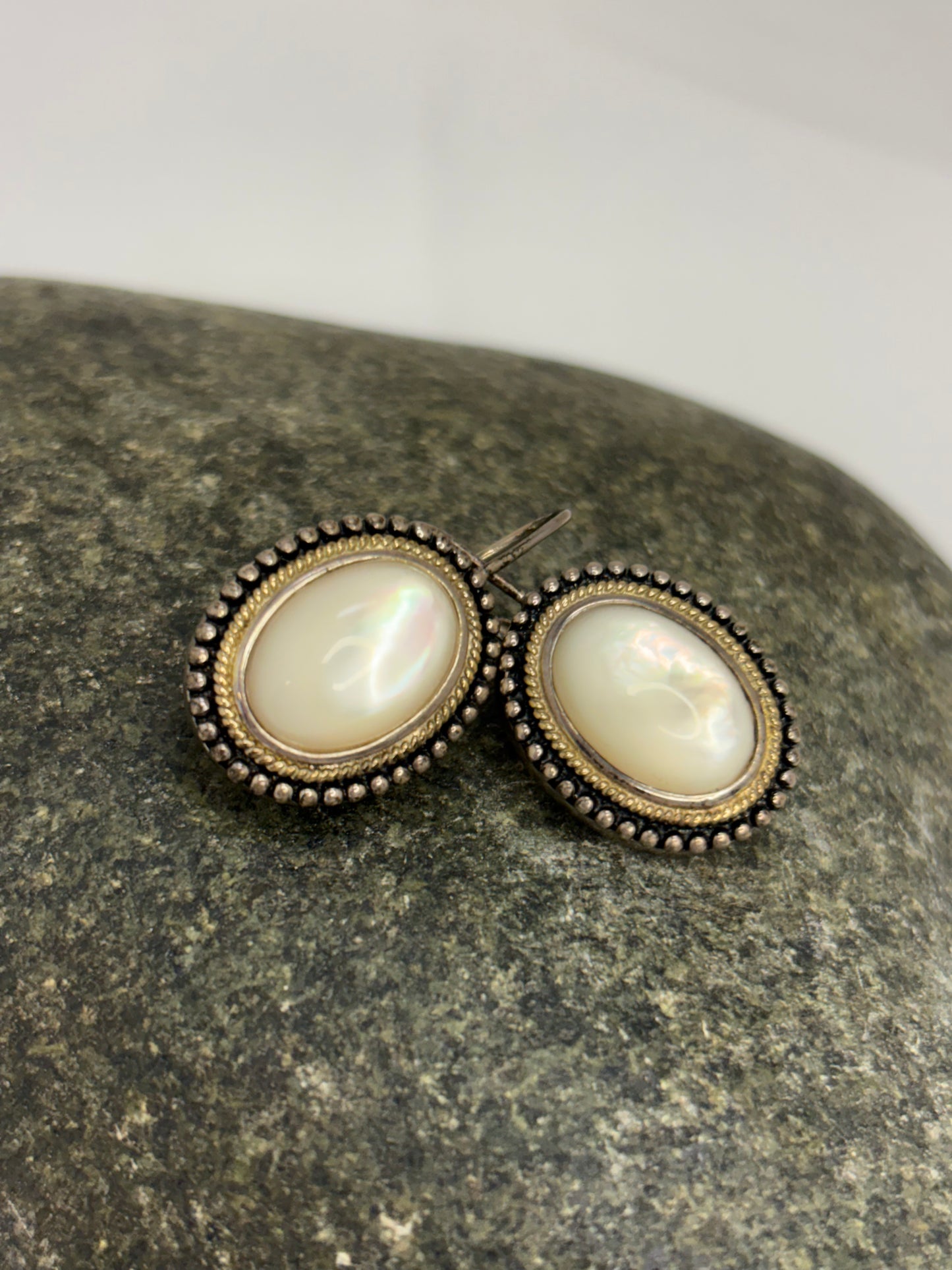 Designed Signed GV Sterling Silver Mother of Pearl Earrings