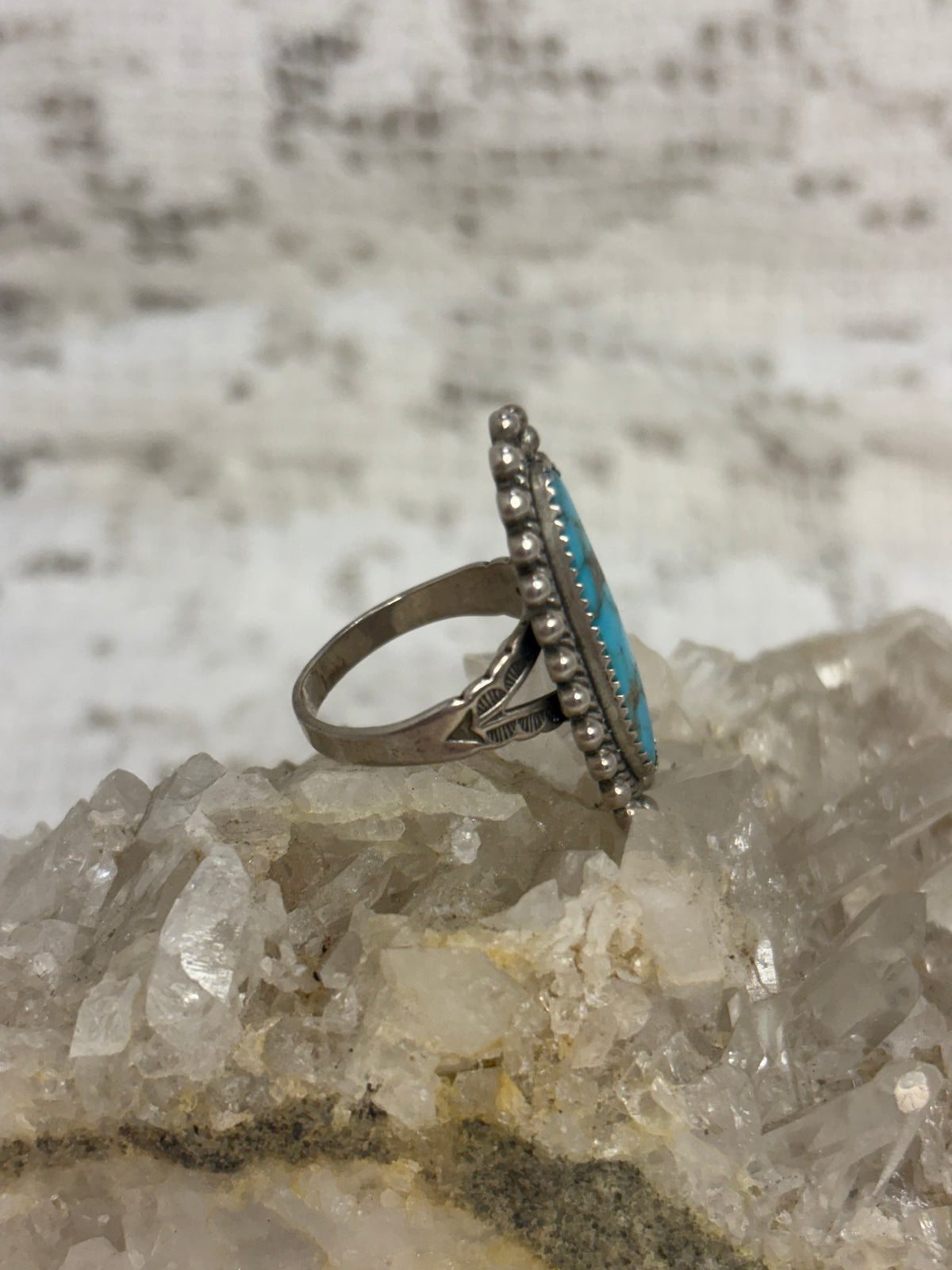 Vintage Navajo Sterling Silver & Turquoise Ring Signed by Jane Popovich size 7