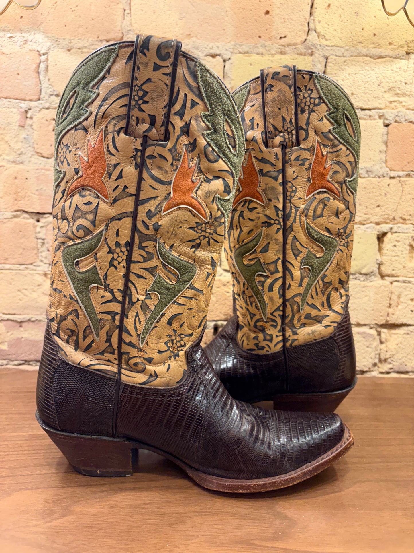 FRYE Lily Western Lizard Skin Cowboy Boots 6 1/2