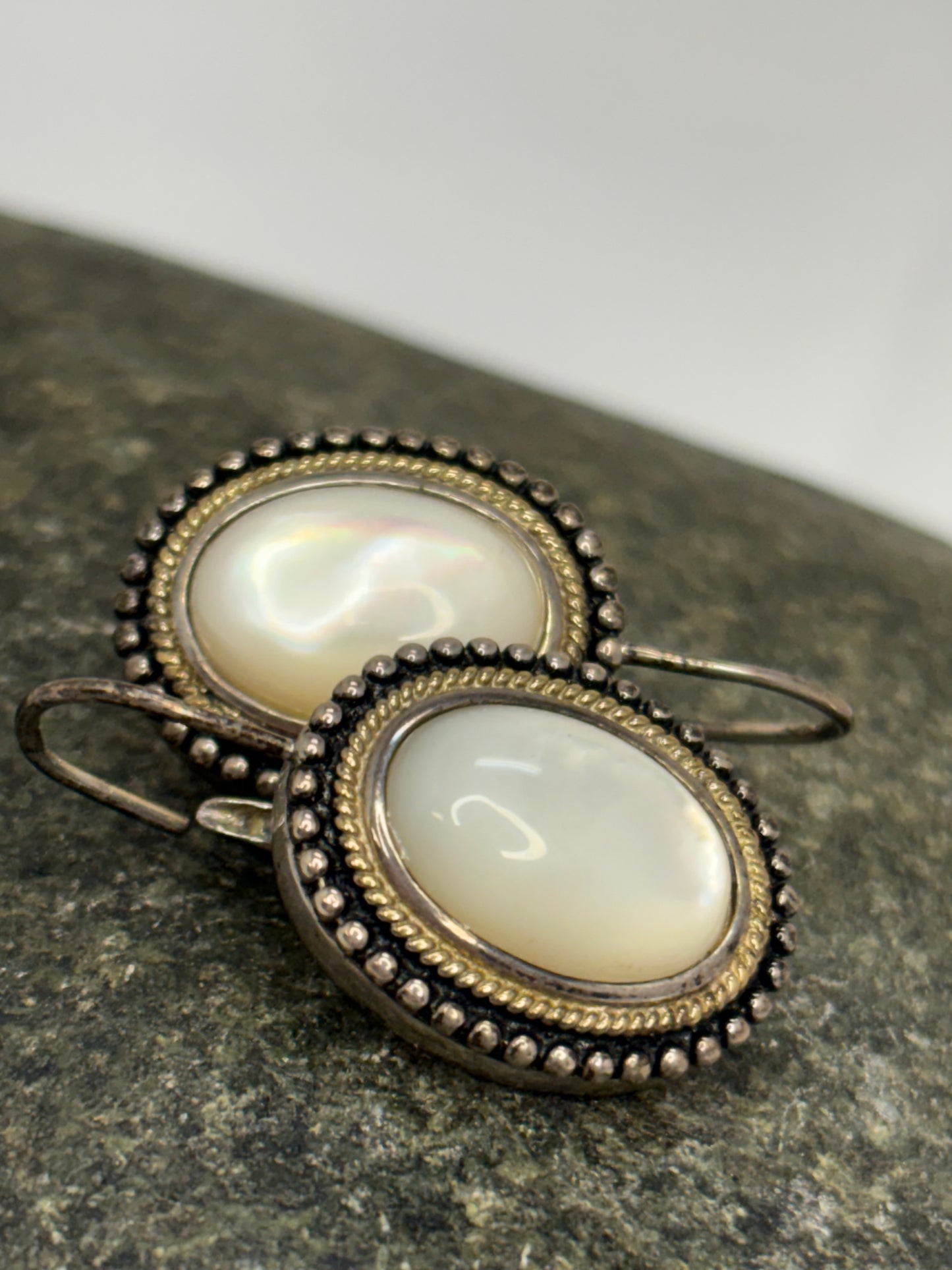 Designed Signed GV Sterling Silver Mother of Pearl Earrings
