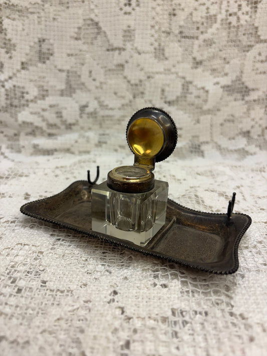 Antique Sterling Silver Inkwell & Pen rest