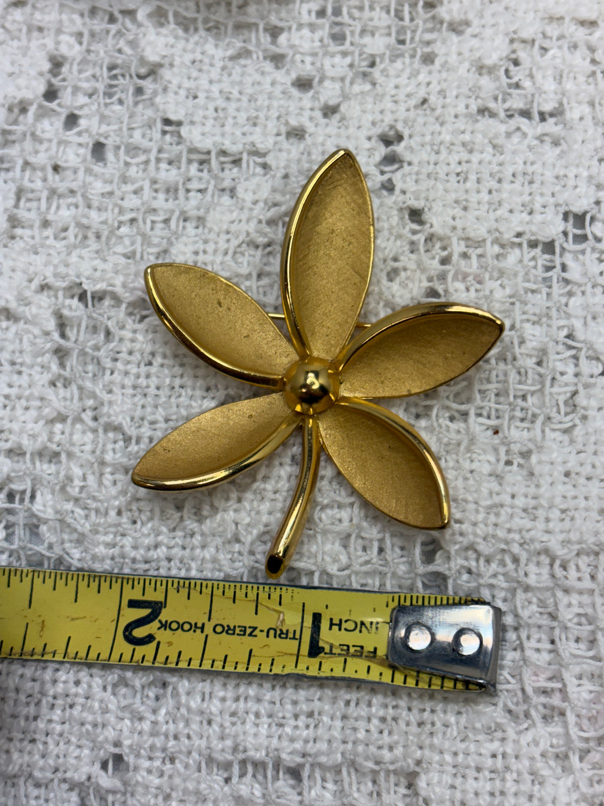 Crown Trifari Gold toned flower Brooch & Clip on Earrings set