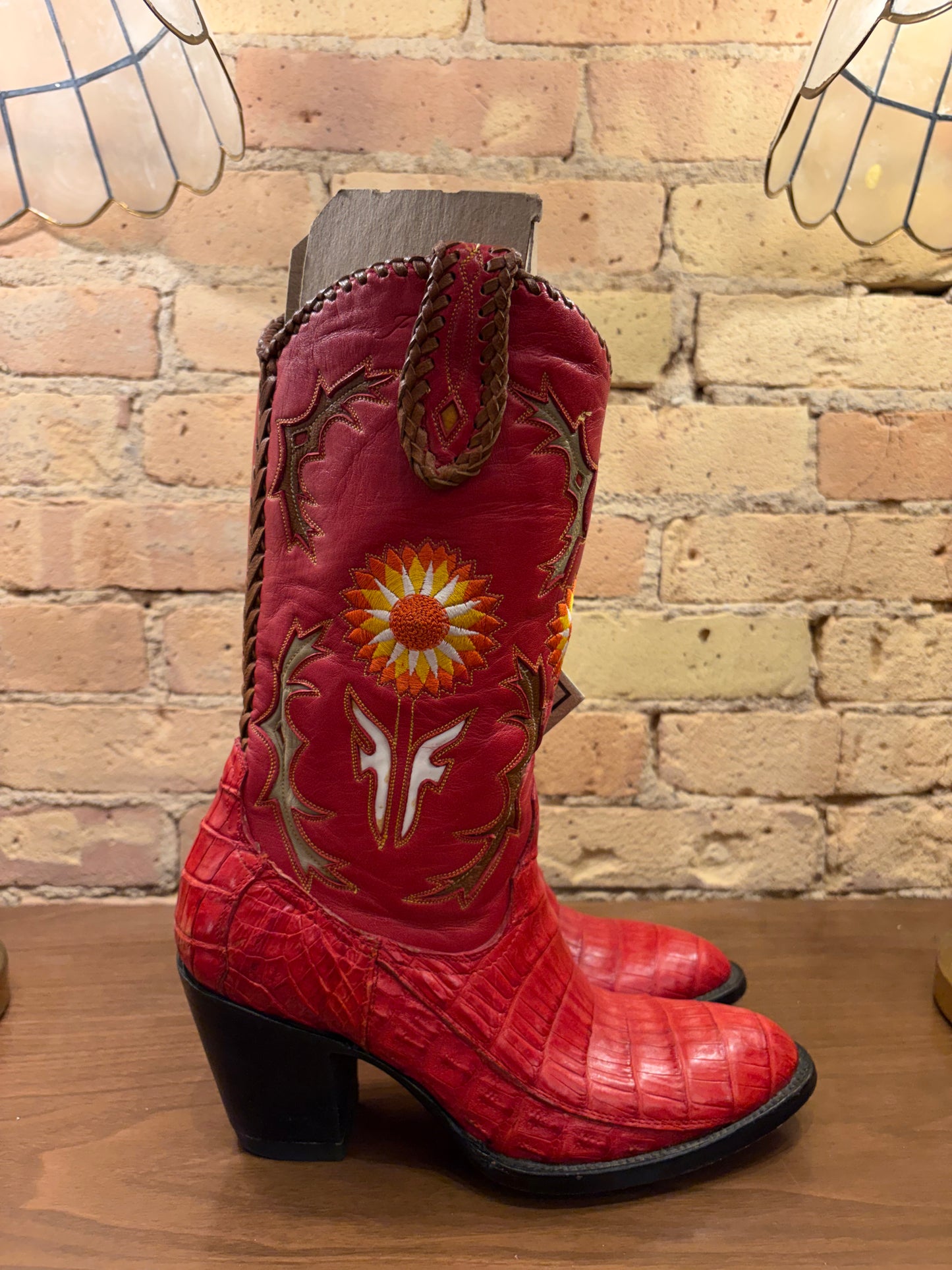 FRYE Jennifer Estes Crocodile Western Red Cowboy Boots 6 1/2