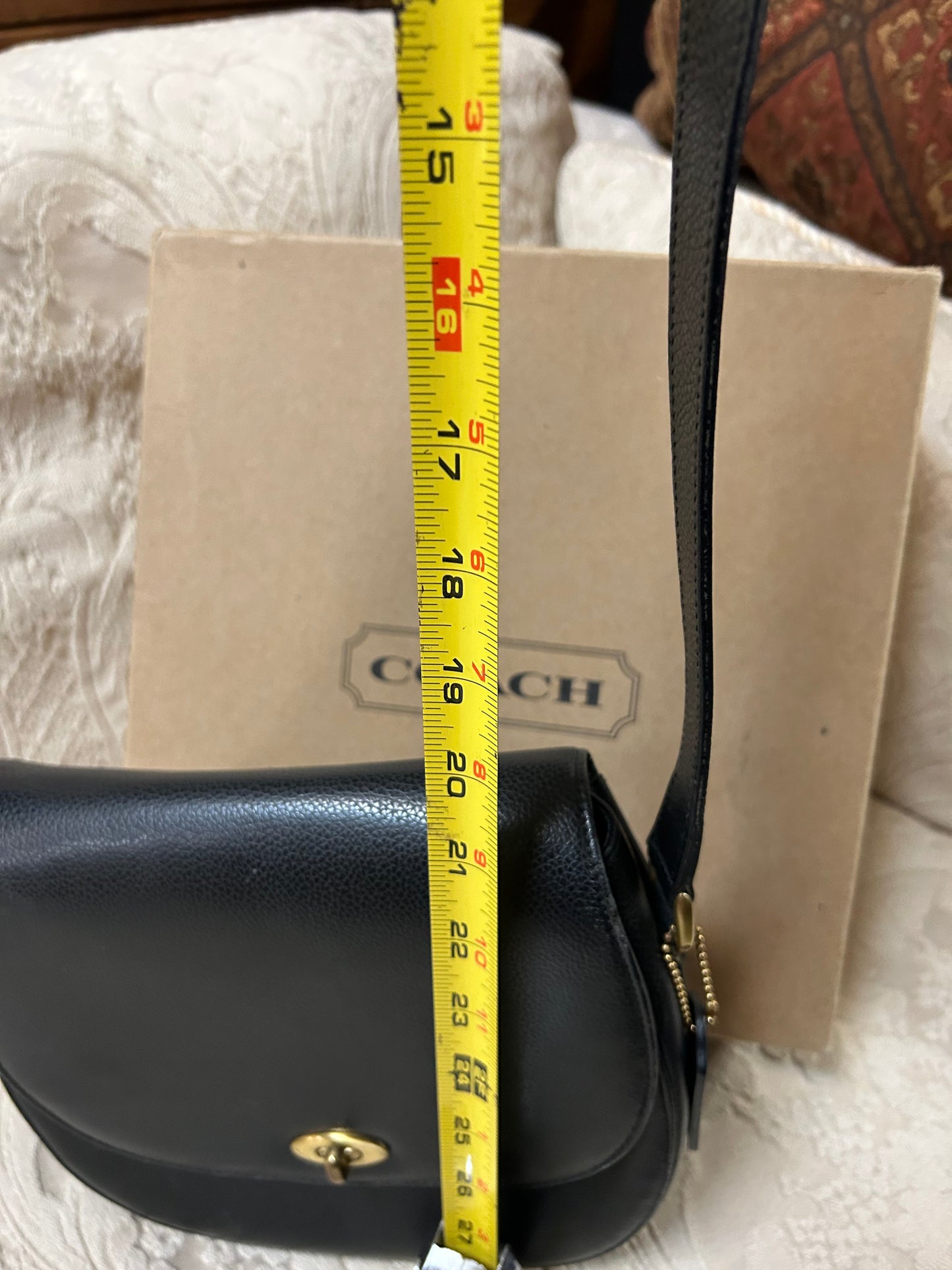 Coach Pebble Leather Madison Carlyle 4401 Flap Crossbody Handbag Black Purse Box