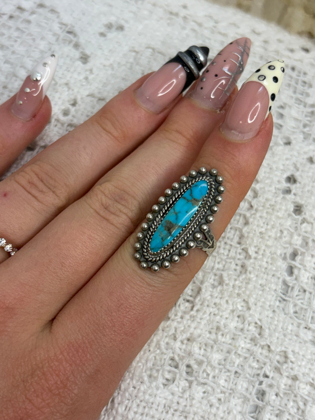 Vintage Navajo Sterling Silver & Turquoise Ring Signed by Jane Popovich size 7