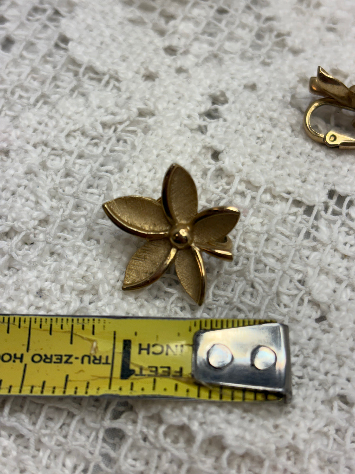 Crown Trifari Gold toned flower Brooch & Clip on Earrings set