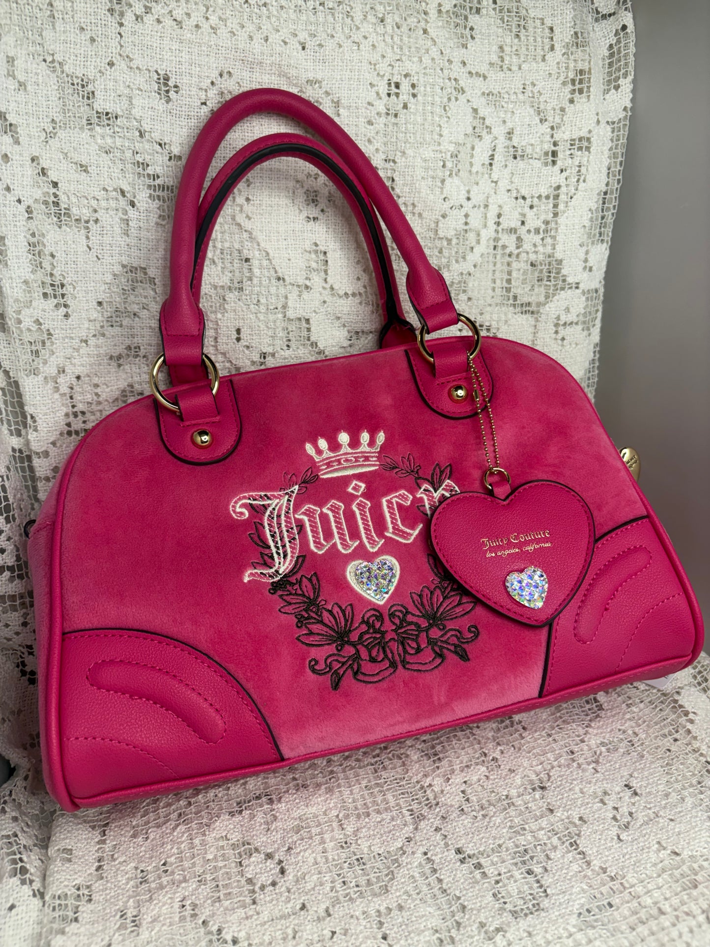 Juicy Coutute Pink Velvet Heritage Bowler Purse