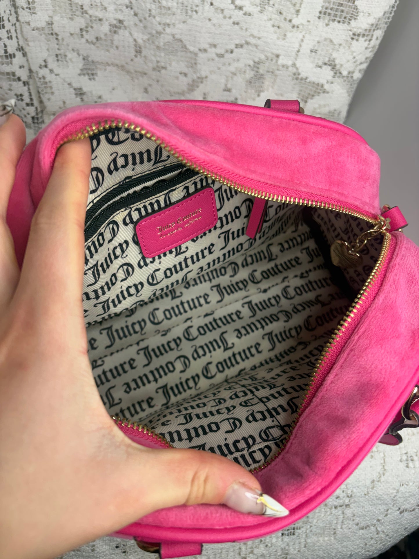 Juicy Coutute Pink Velvet Heritage Bowler Purse