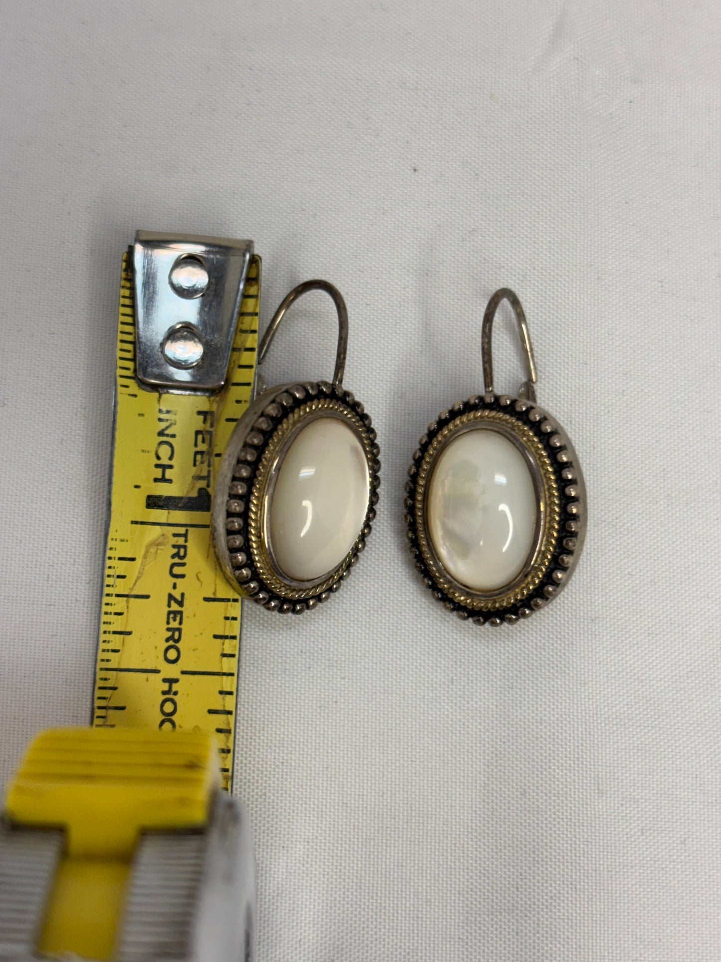 Designed Signed GV Sterling Silver Mother of Pearl Earrings