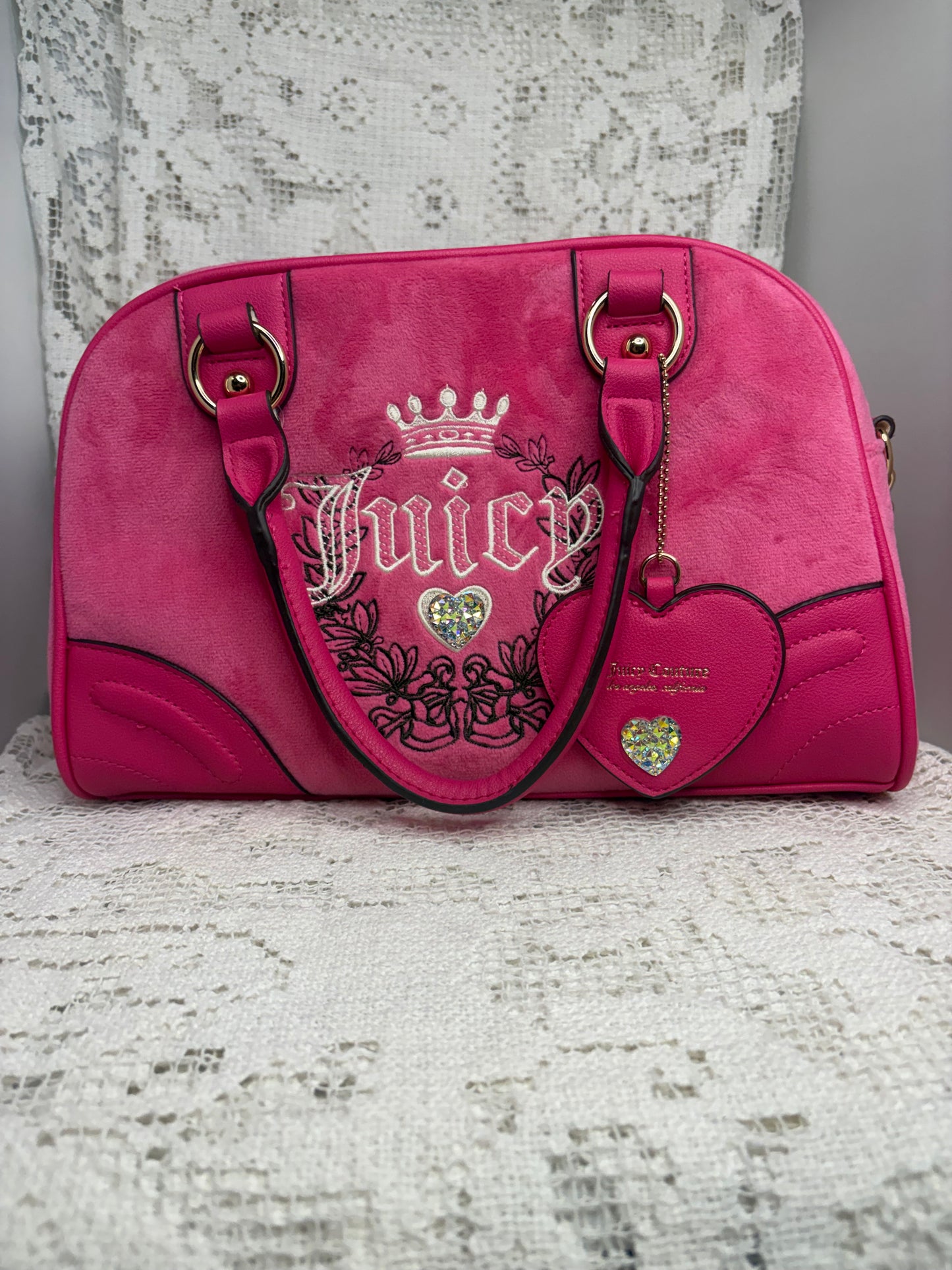 Juicy Coutute Pink Velvet Heritage Bowler Purse