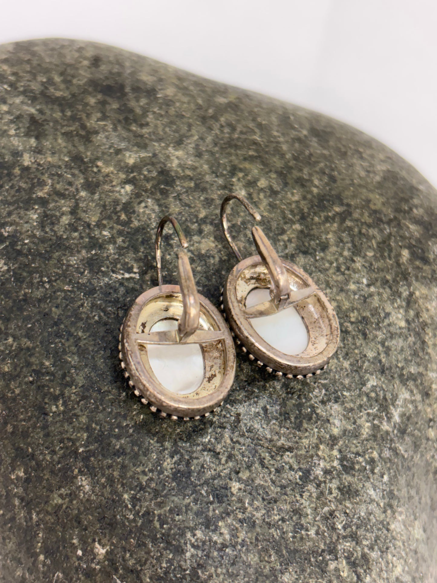 Designed Signed GV Sterling Silver Mother of Pearl Earrings