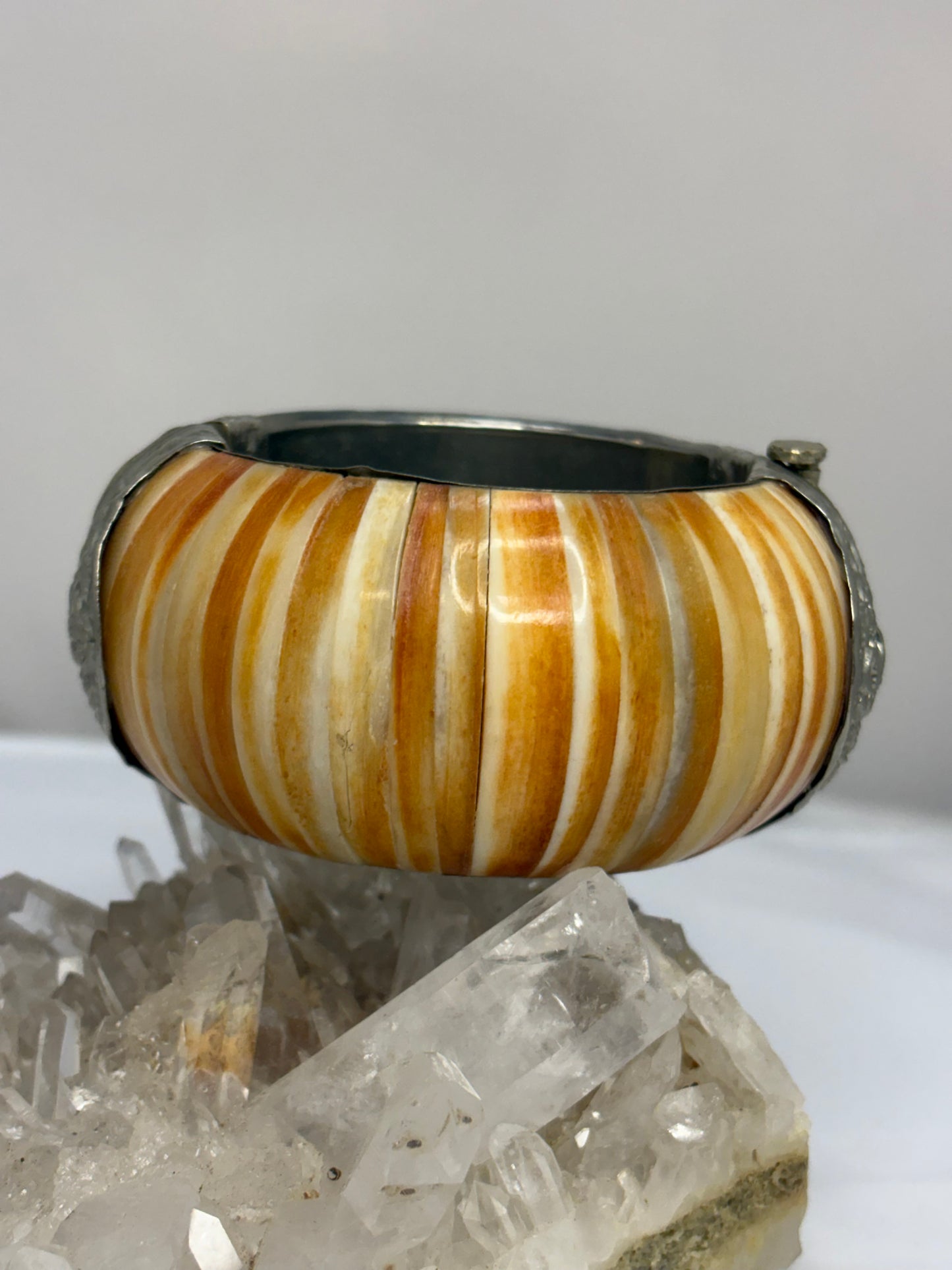 Multicolored orange Agate Hinged Bangle Bracelet