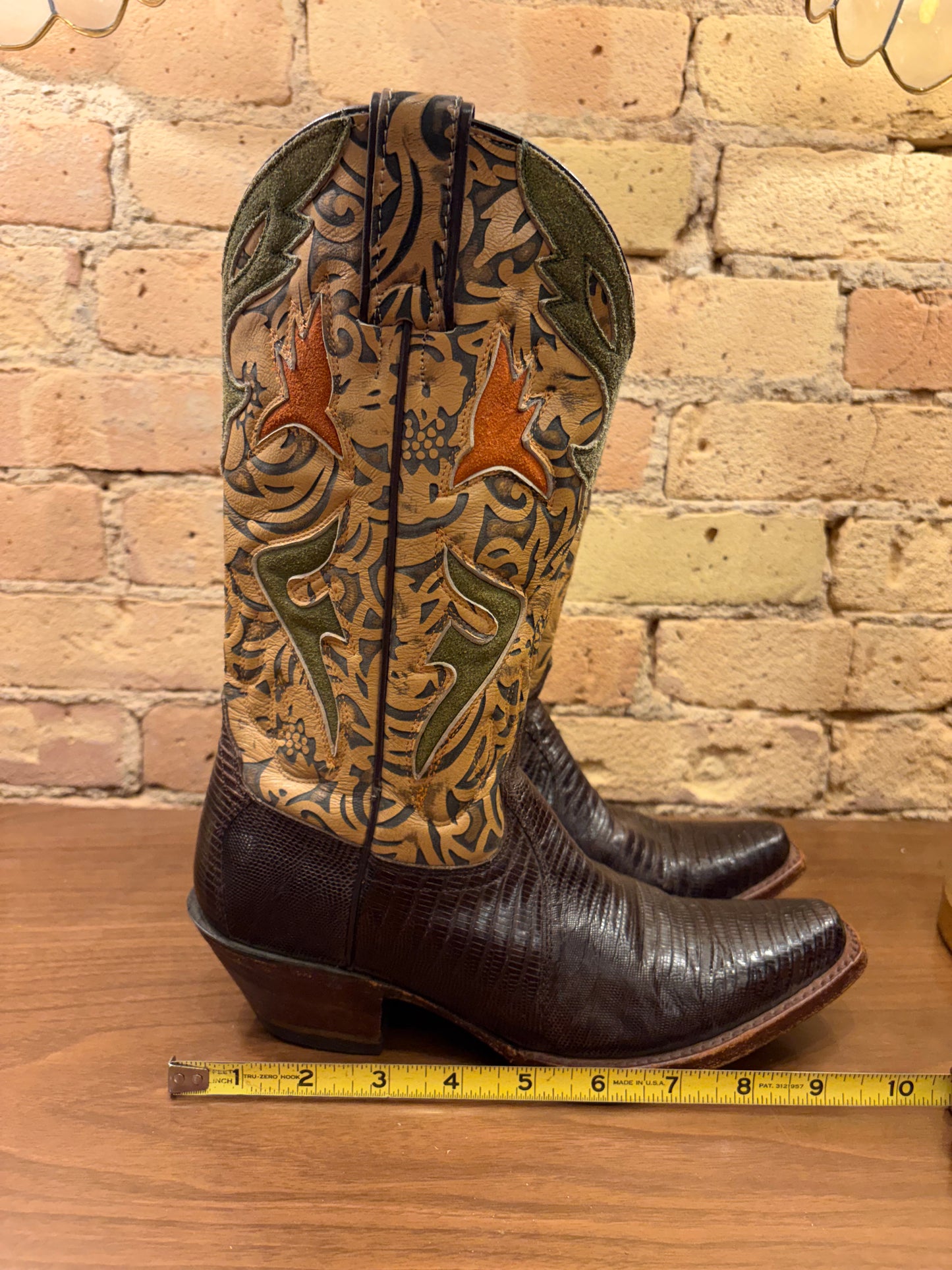 FRYE Lily Western Lizard Skin Cowboy Boots 6 1/2