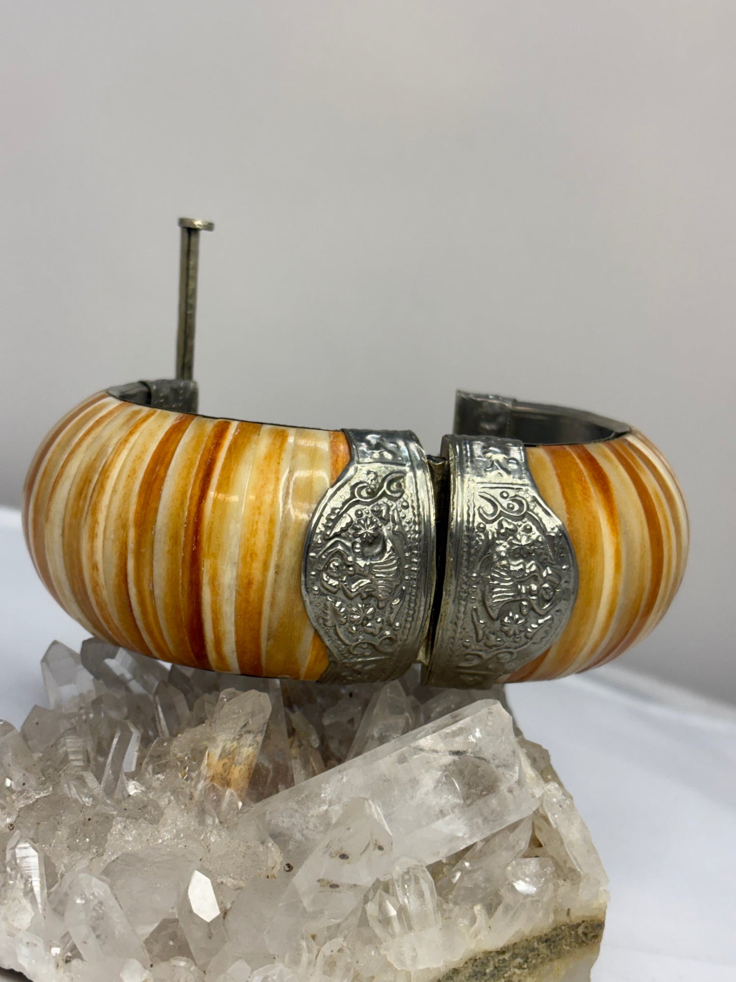 Multicolored orange Agate Hinged Bangle Bracelet