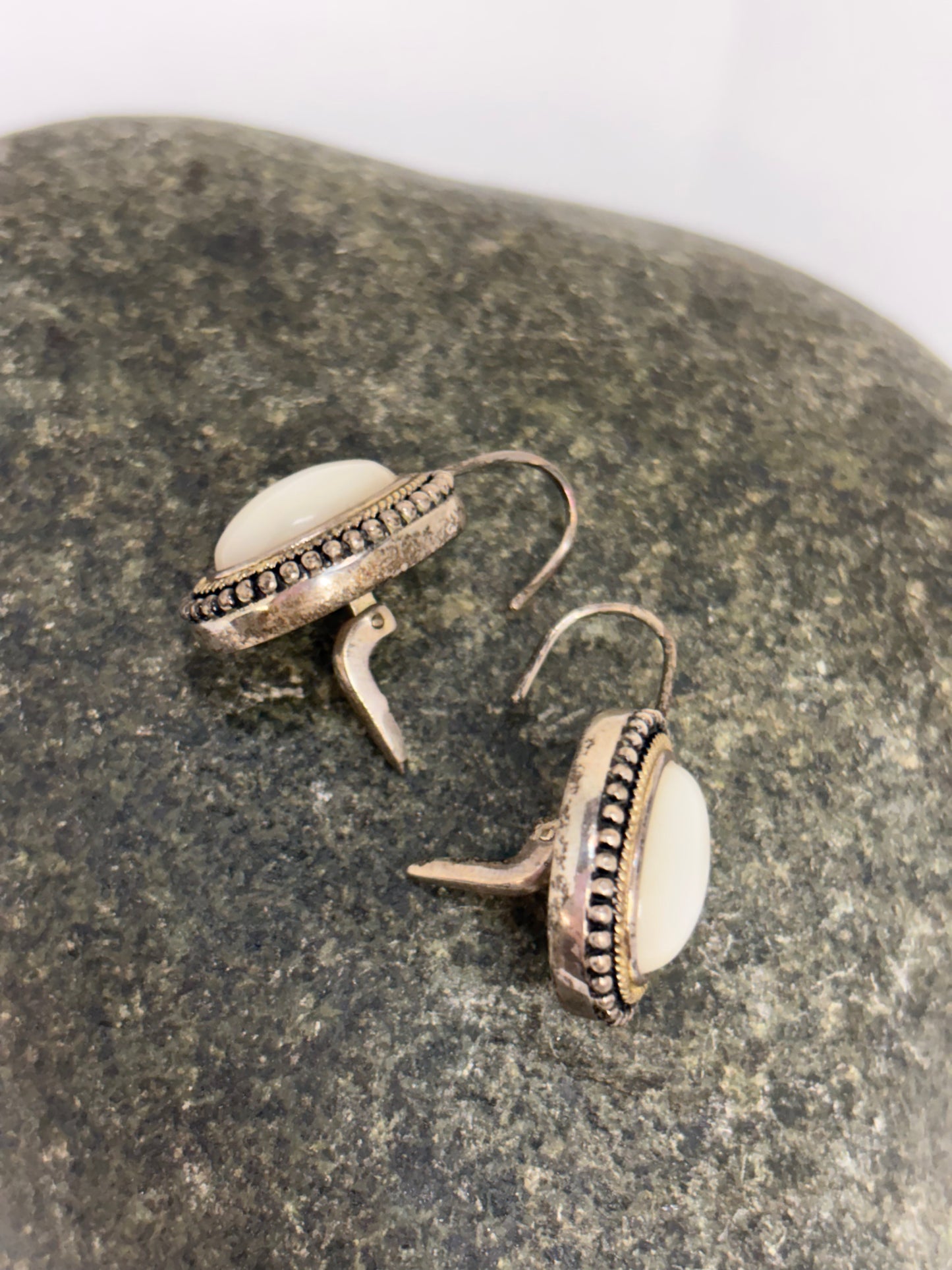 Designed Signed GV Sterling Silver Mother of Pearl Earrings